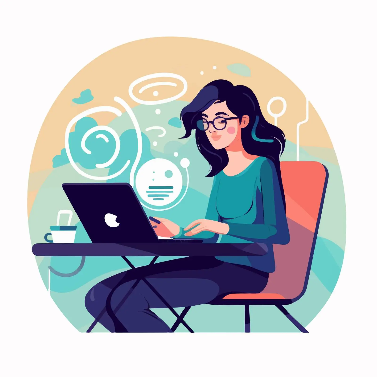 Cartoon Woman Using Laptop with Wi-Fi Connection — free download from Dotvec