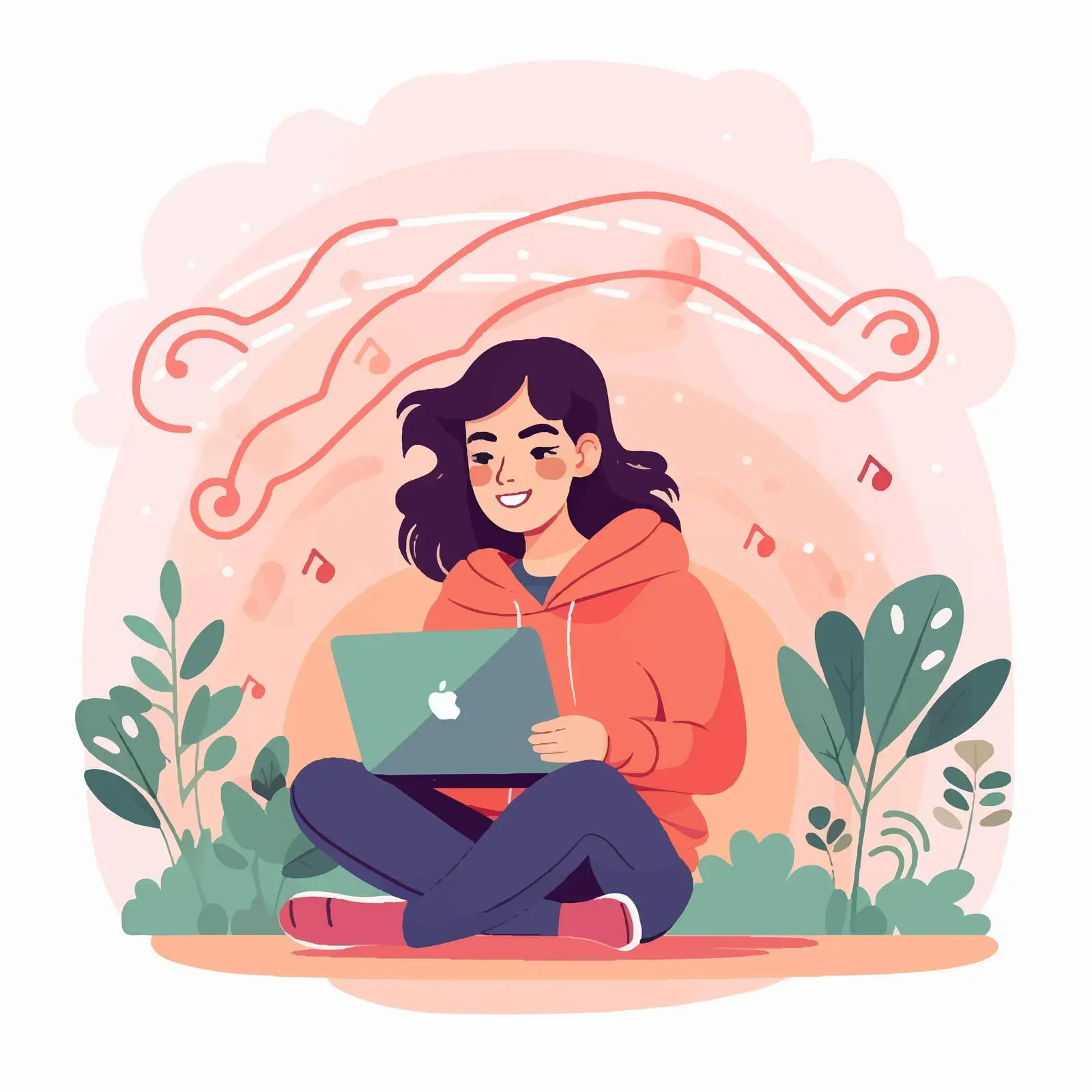 Woman Using Laptop with WiFi Connectivity Vector — free download from Dotvec
