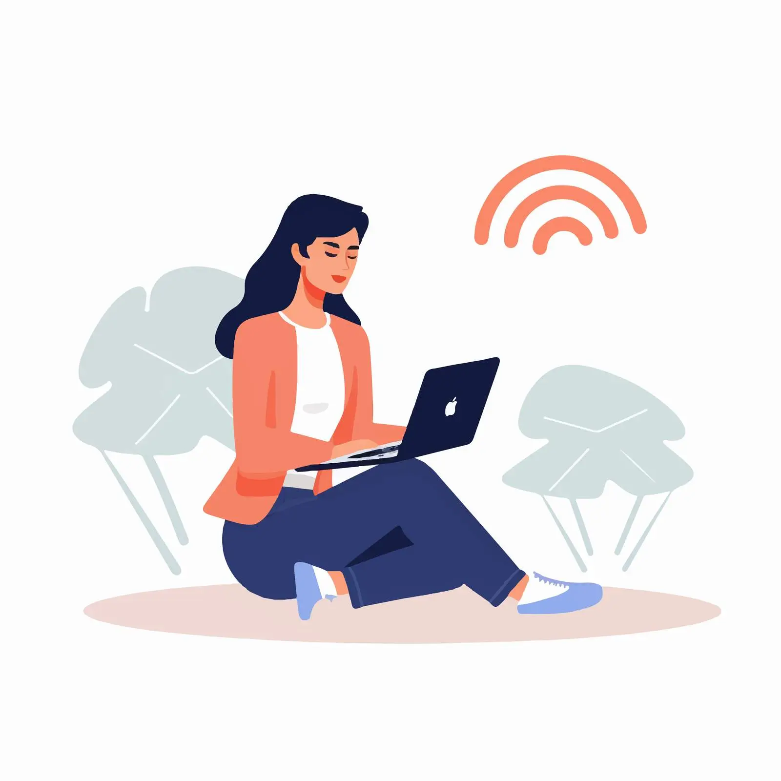 Woman Using PC with WiFi Connection Illustration – free internet connection image from Dotvec