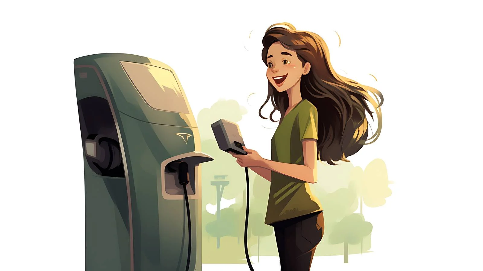 Female charging electric vehicle on the go — free download from Dotvec