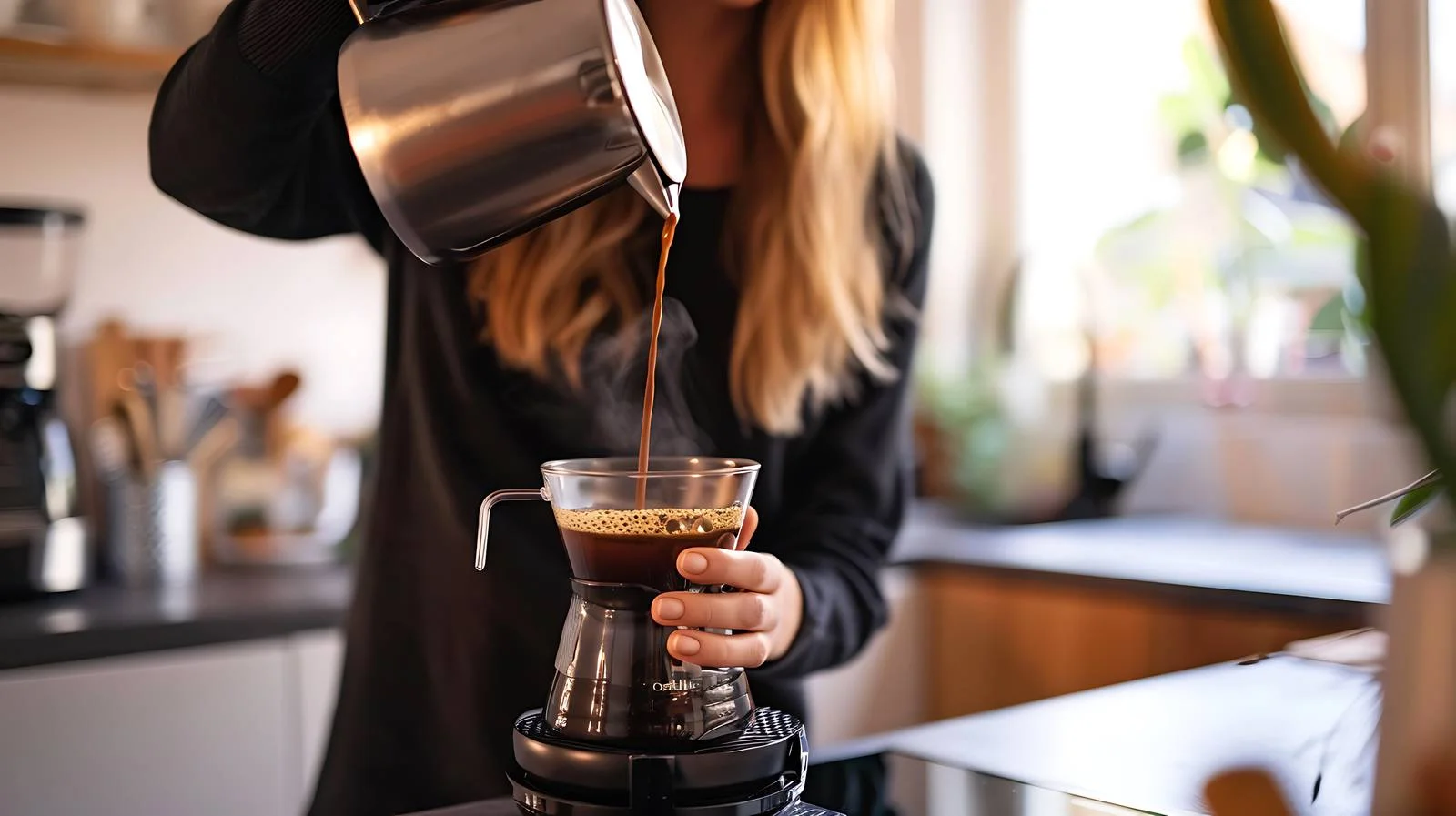 Pouring Coffee Standing Woman Image — free download from Dotvec
