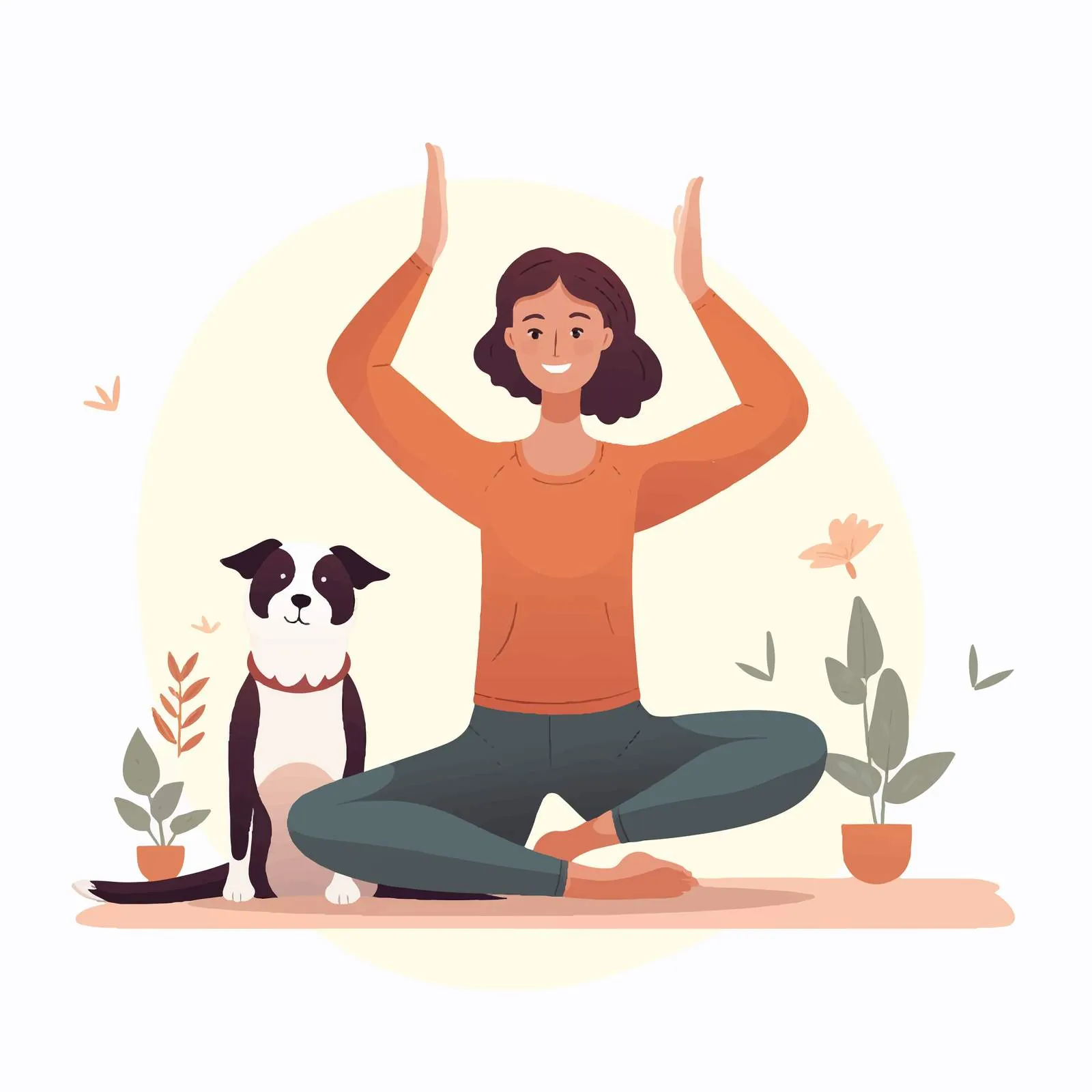 Woman Doing Downward Dog Yoga Pose with Pet – free indoor yoga image from Dotvec