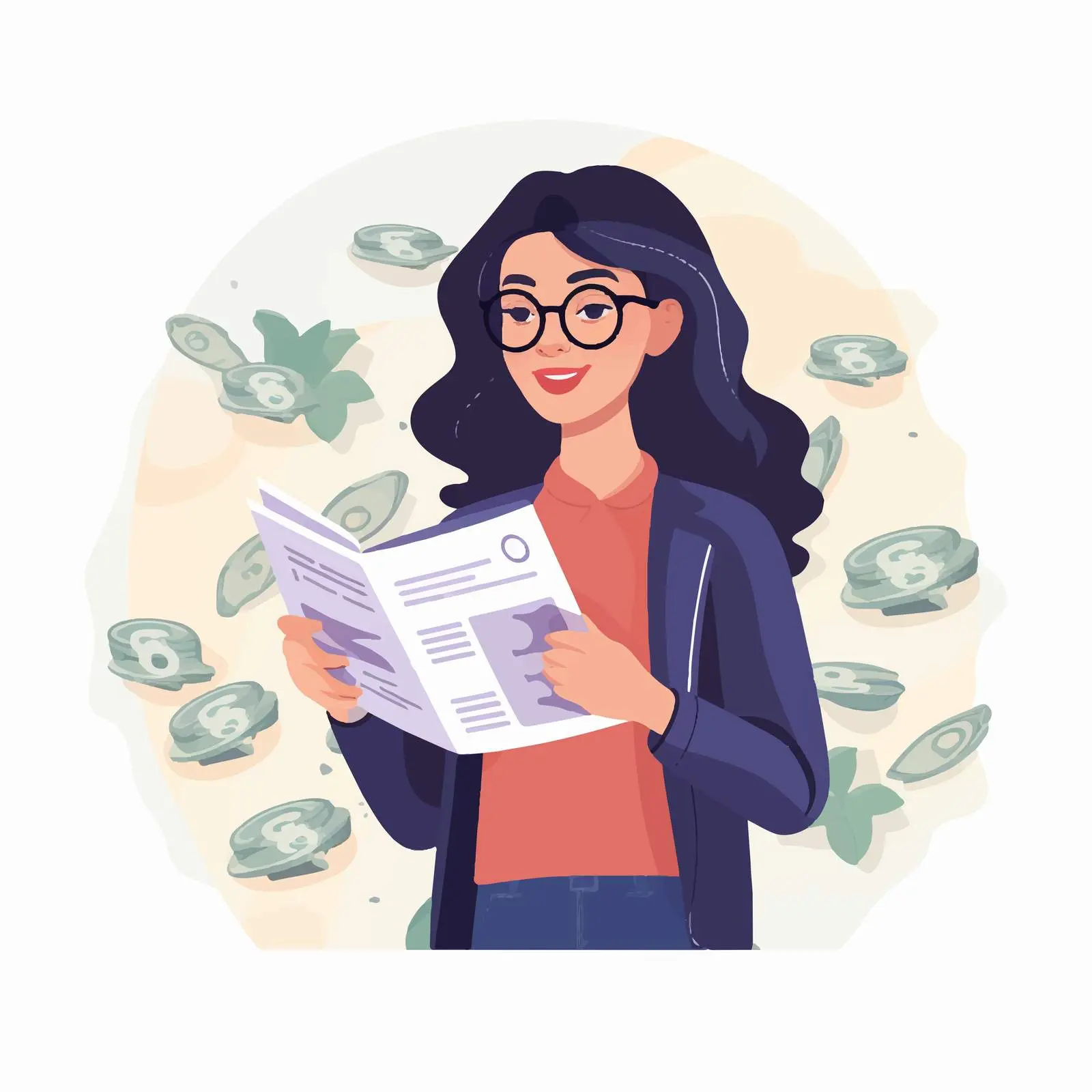 Woman Cartoon Rating News and Money Vector Illustration — free download from Dotvec