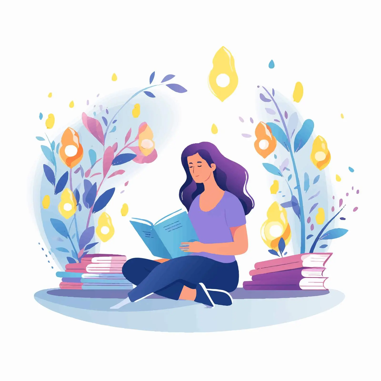 Student Woman Reading Book for Knowledge Insights — free download from Dotvec