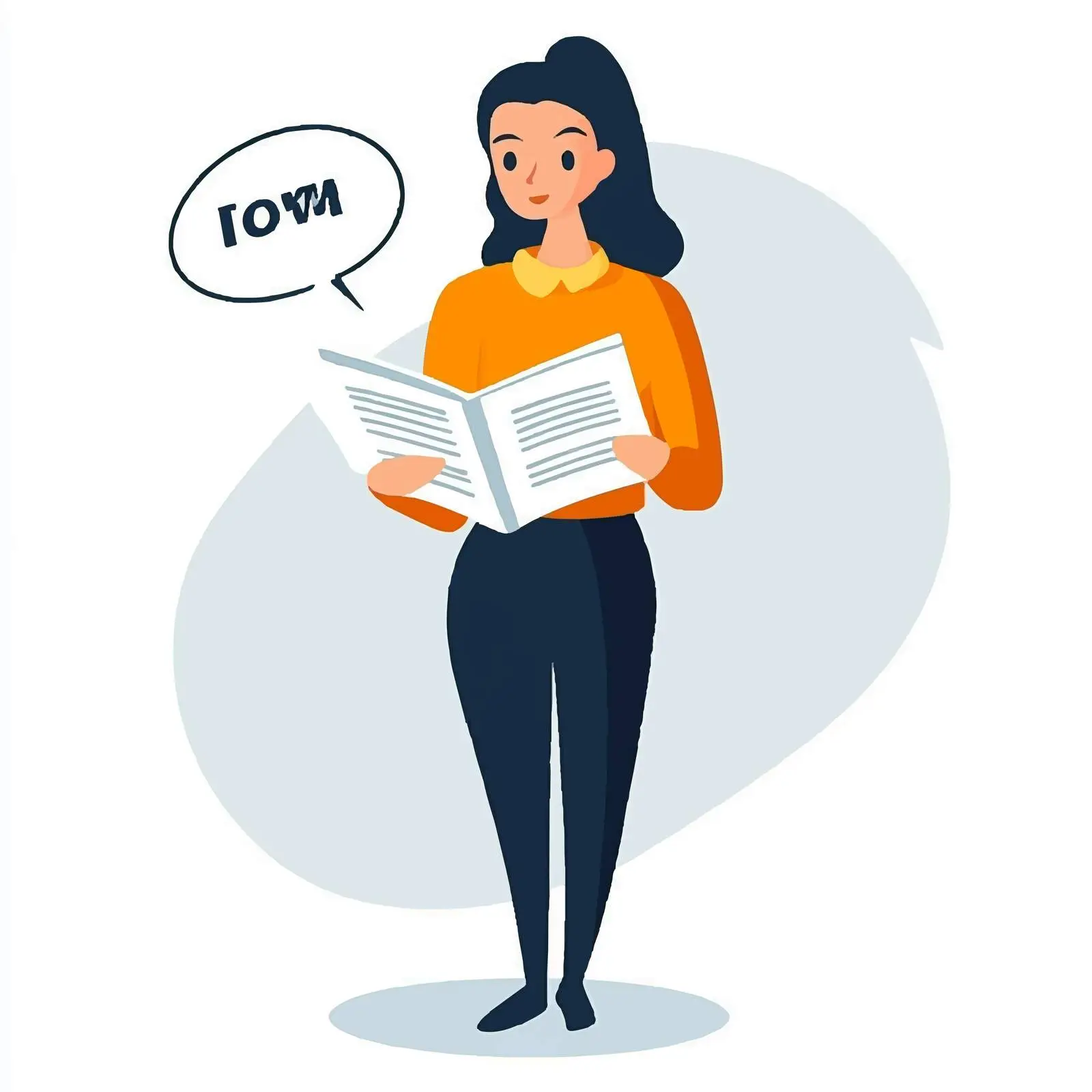 Woman Reading Document with Info Sign — free download from Dotvec