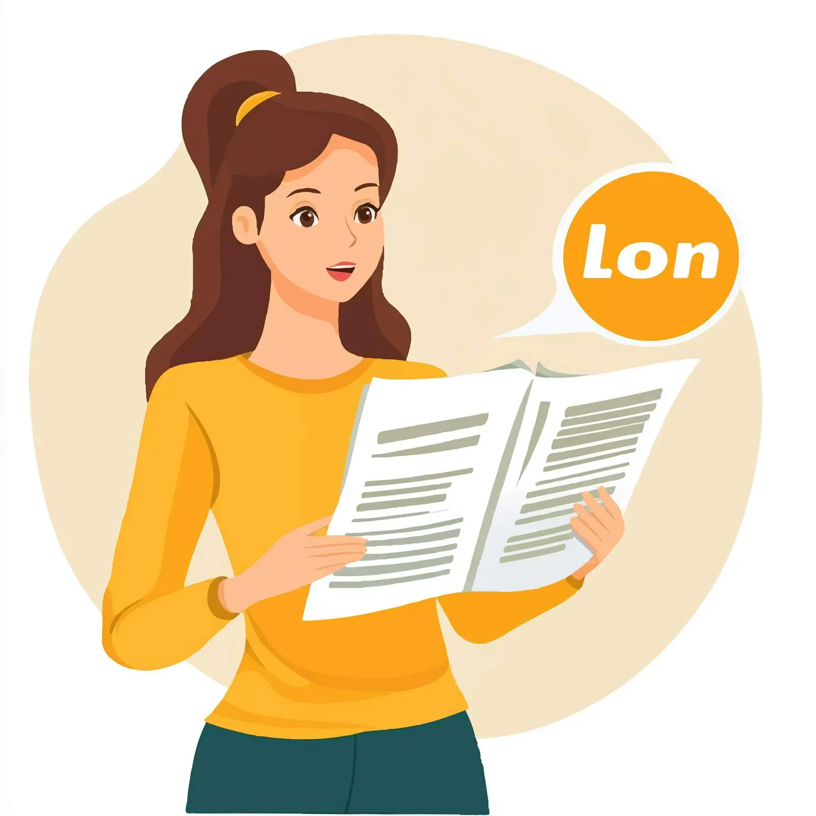 Woman Reading Document with Information Speech Bubble — free download from Dotvec