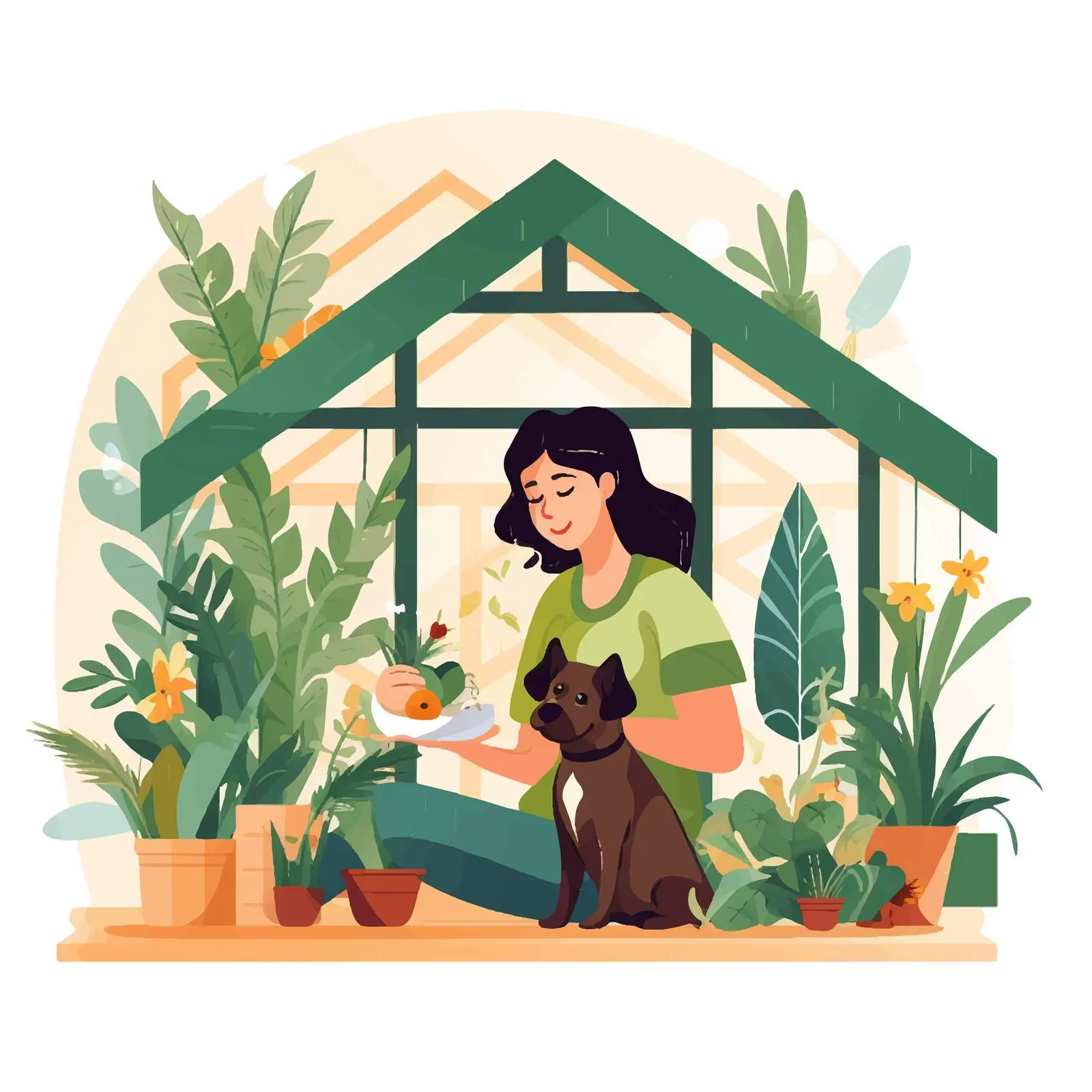 Woman Replanting Potted Plants Under Garden Shelter — free download from Dotvec