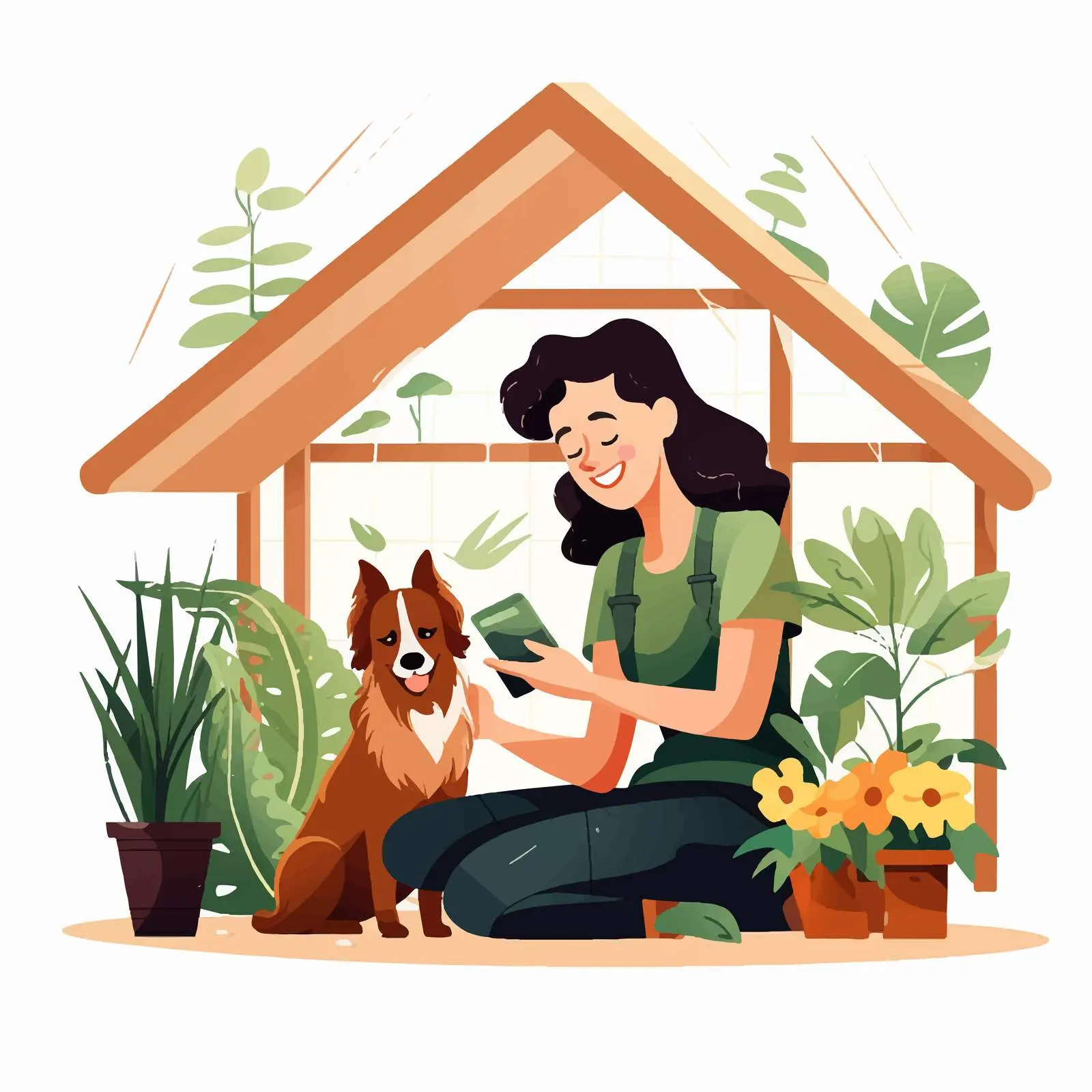 Woman Replanting Potted Plants in Garden Shelter — free download from Dotvec