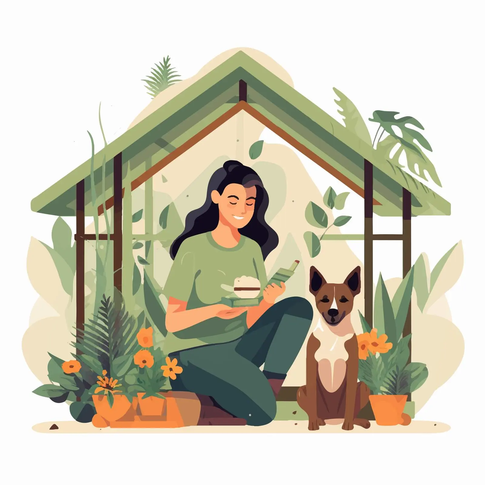 Woman Replanting Potted Plants Under Garden Shelter — free download from Dotvec