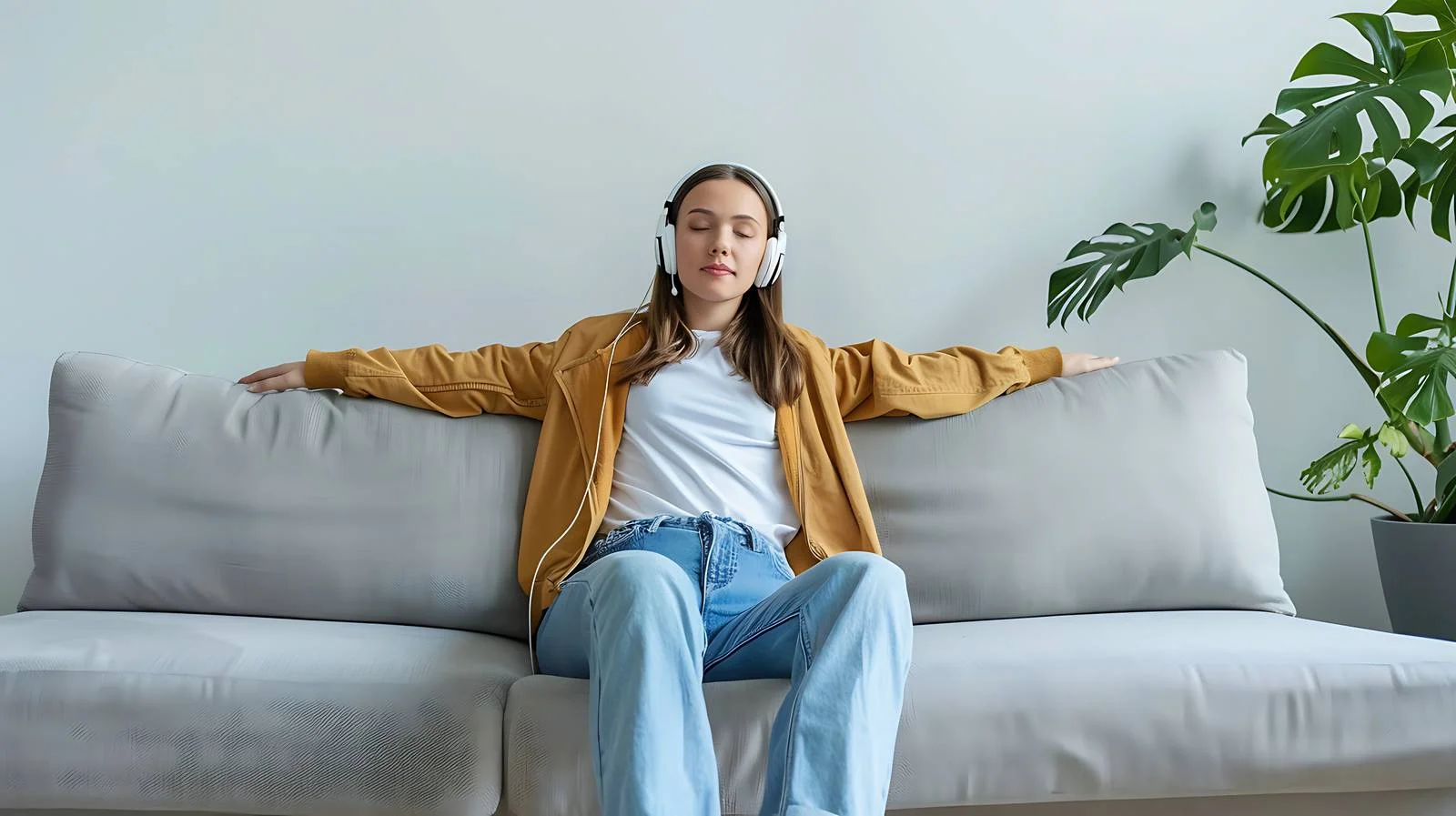 Woman Listening to Music on Couch — free download from Dotvec