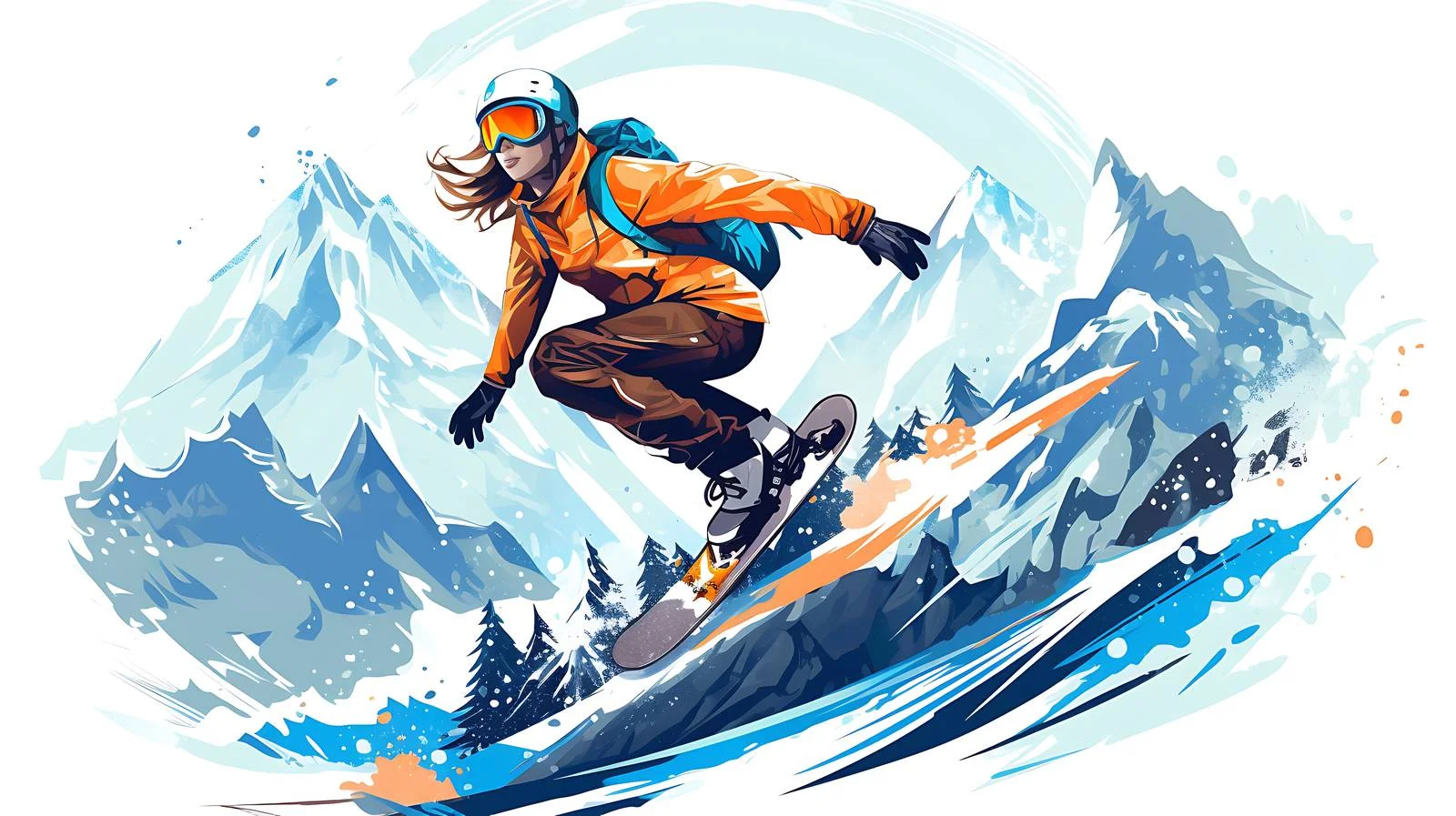 Female Snowboarder Carving Down Mountain Slopes — free download from Dotvec