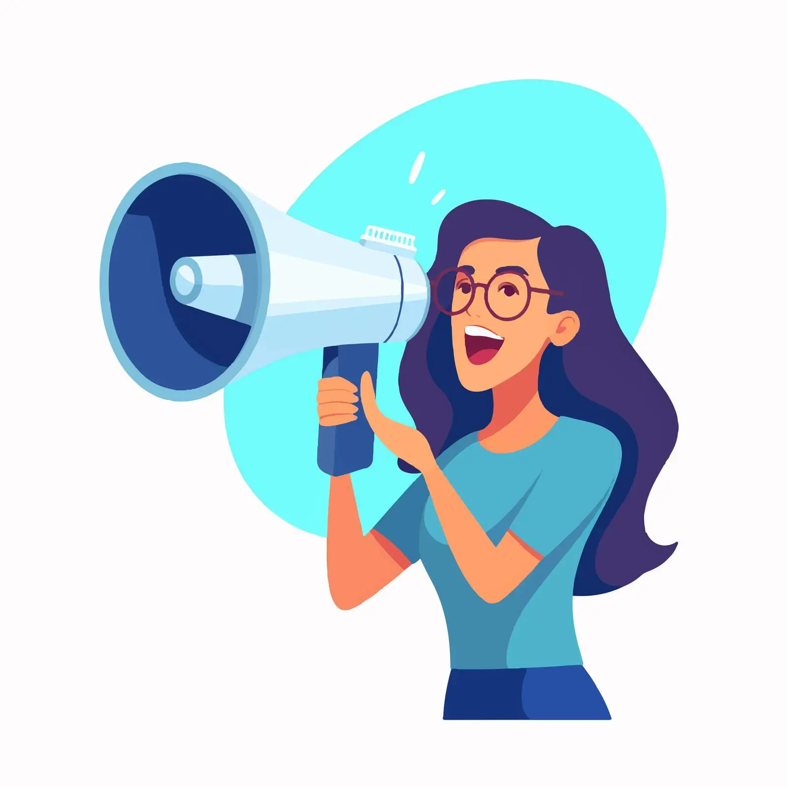 Happy Woman with Loudspeaker Vector Illustration — free download from Dotvec