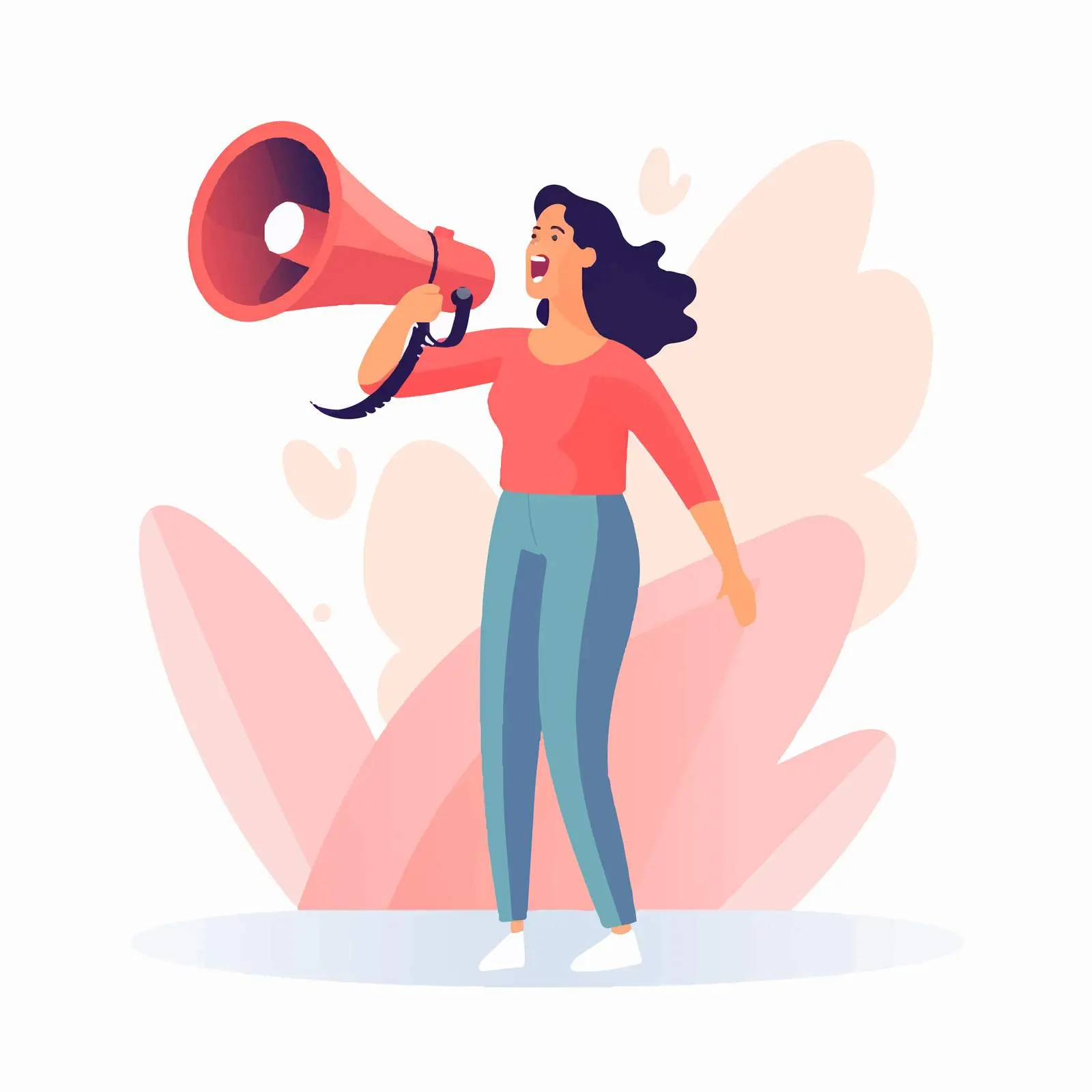 Happy Woman Speaking with Loudspeaker Vector — free download from Dotvec