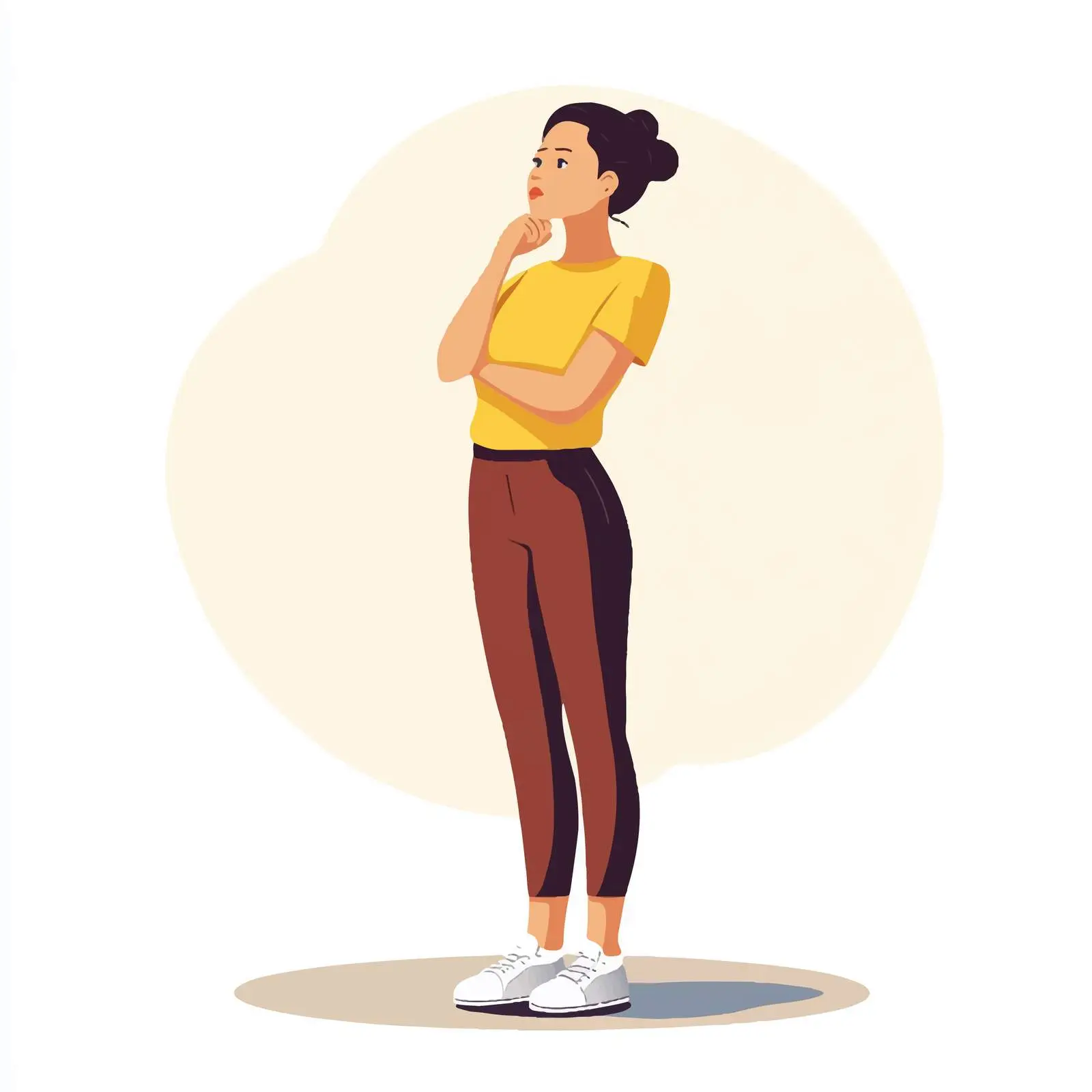 Curious Woman Pondering with Hand on Chin — free download from Dotvec