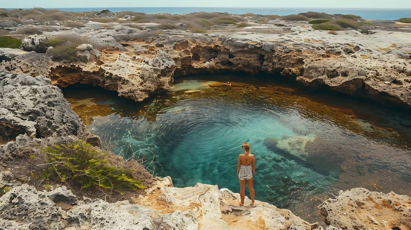 Woman by scenic natural pool in Arikok — free download from Dotvec