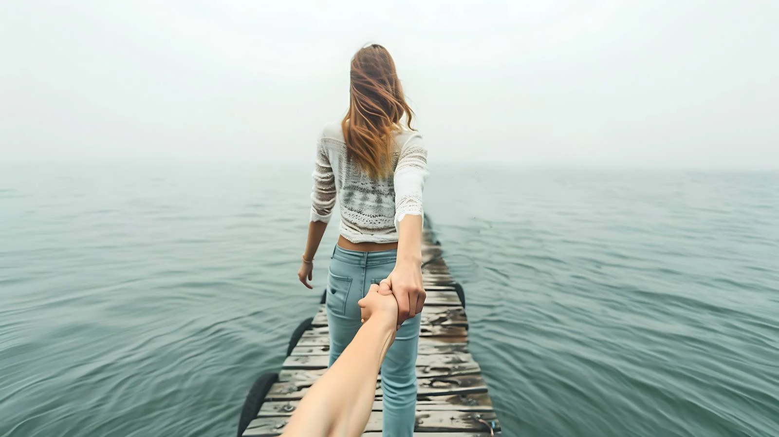 Supportive Woman Helps Man on Jetty — free download from Dotvec