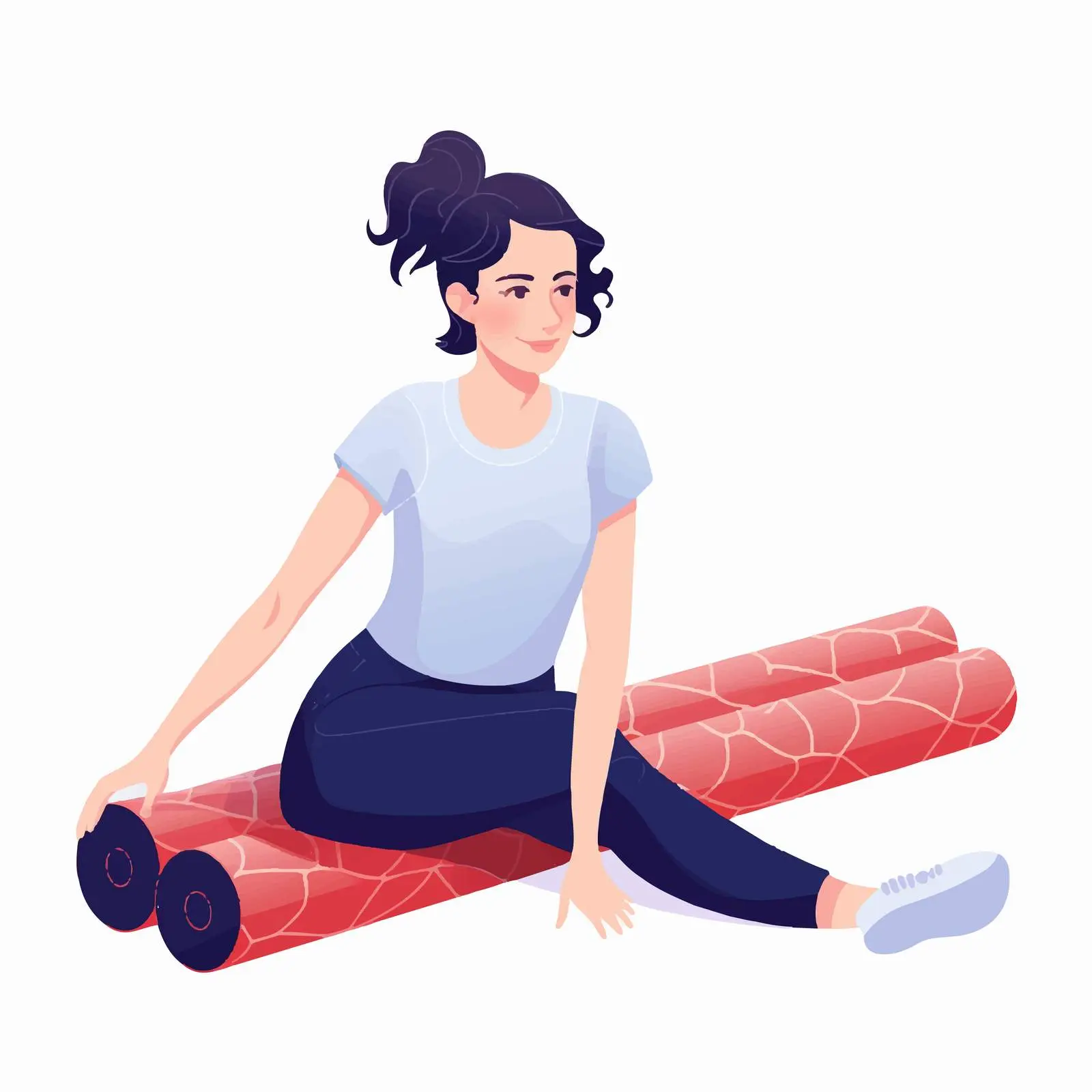 Woman Stretching with Foam Roller on Mat — free download from Dotvec