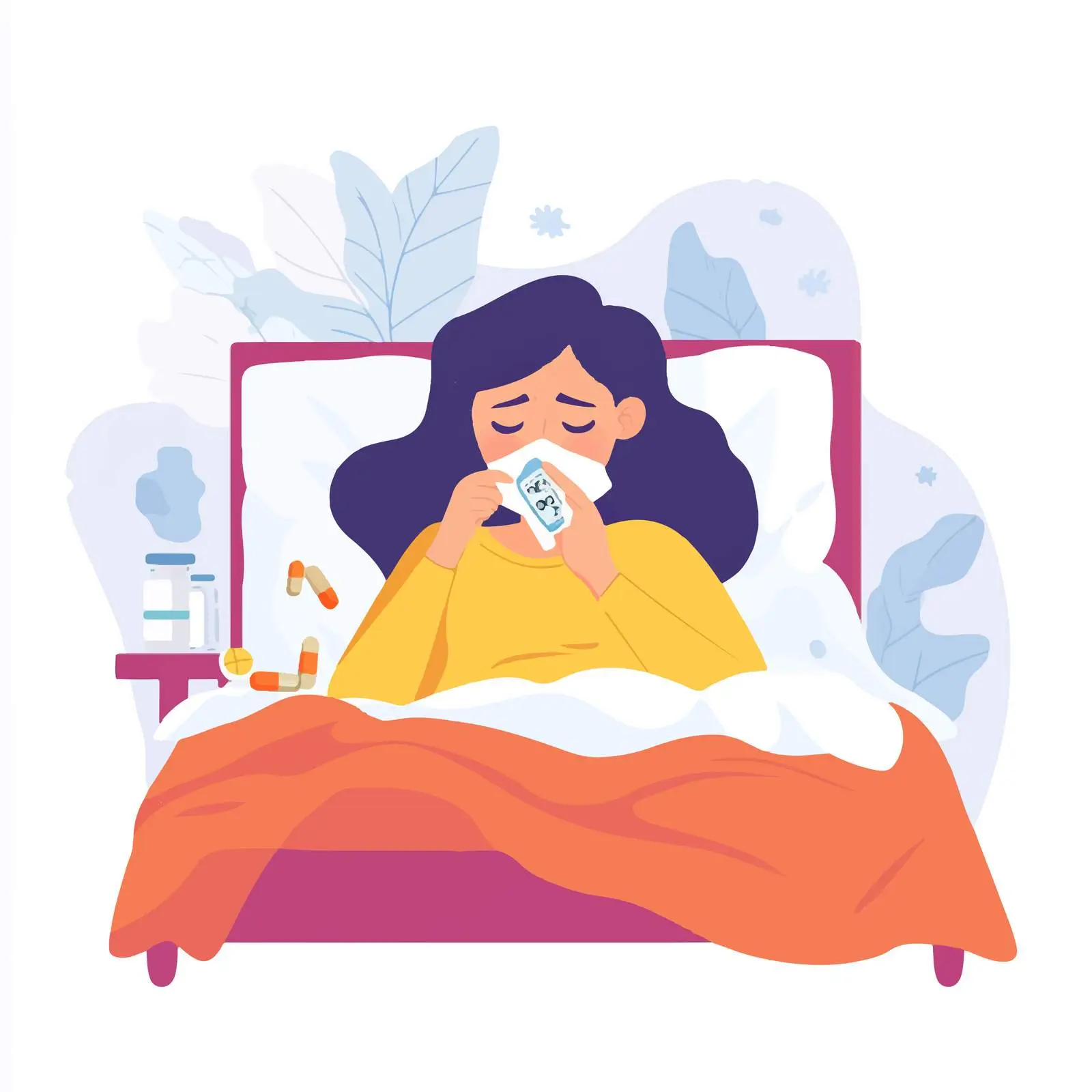 Woman Ill in Bed with Flu Symptoms — free download from Dotvec