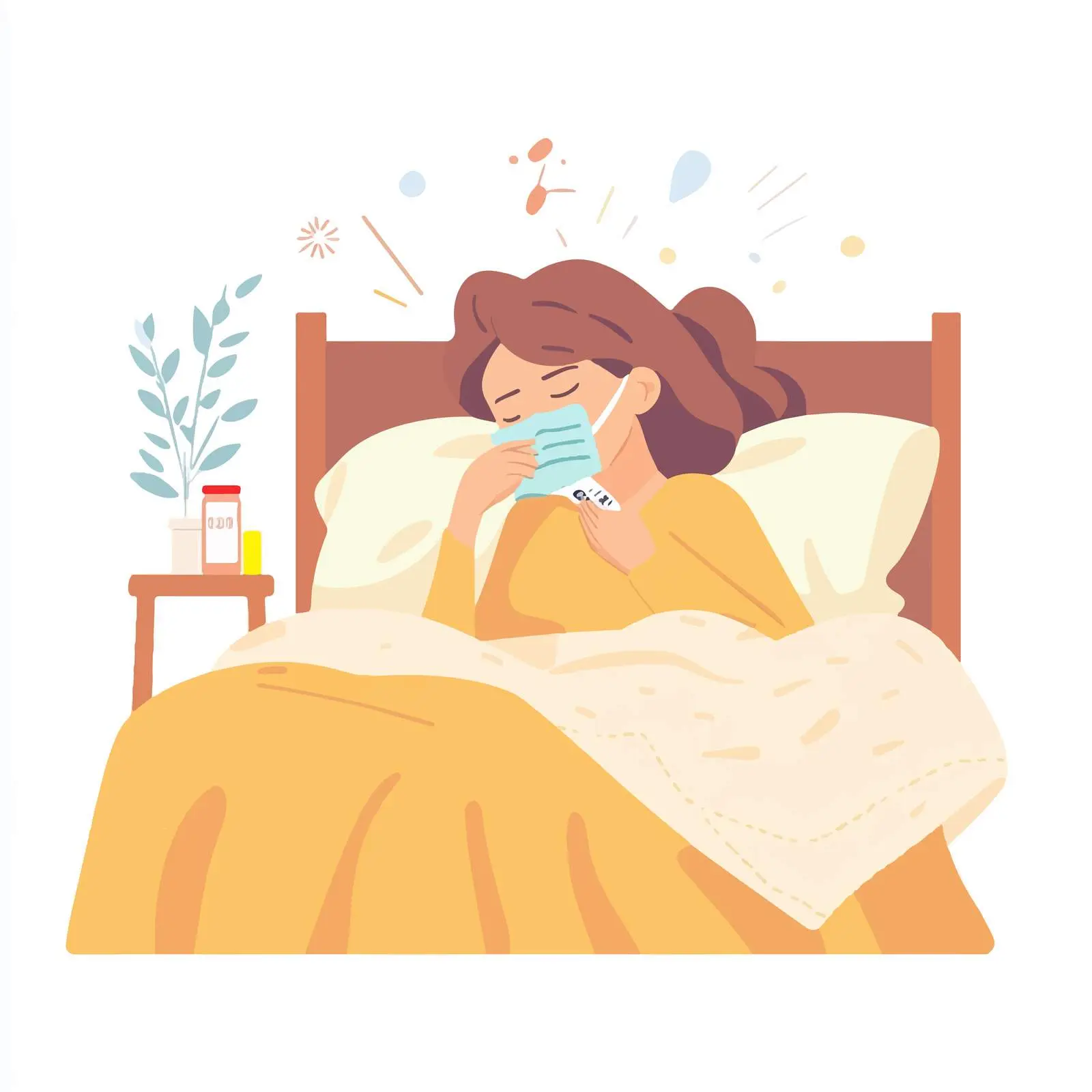 Woman with Flu Resting in Bed under Blanket — free download from Dotvec