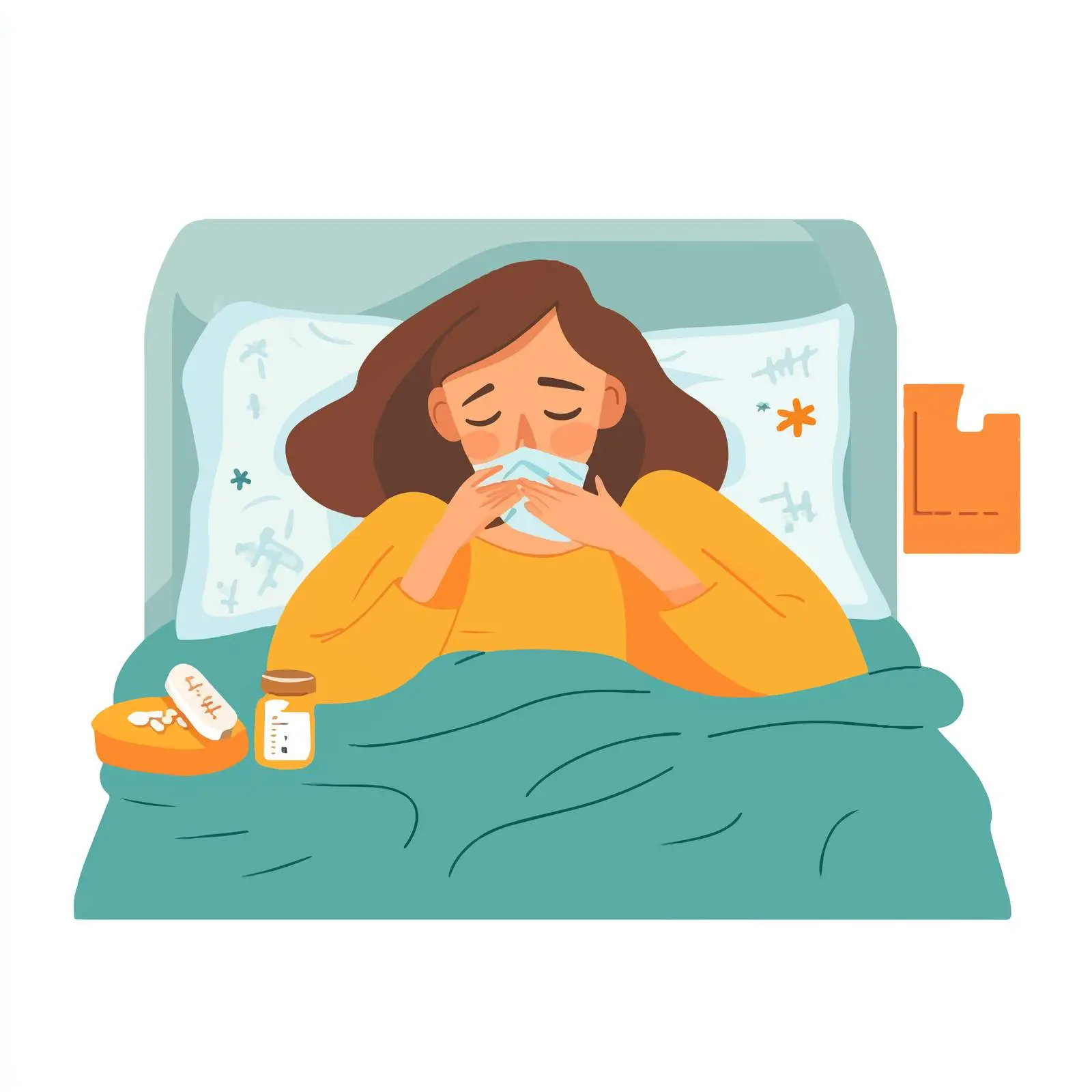 Woman in Bed Suffering from Flu Symptoms — free download from Dotvec