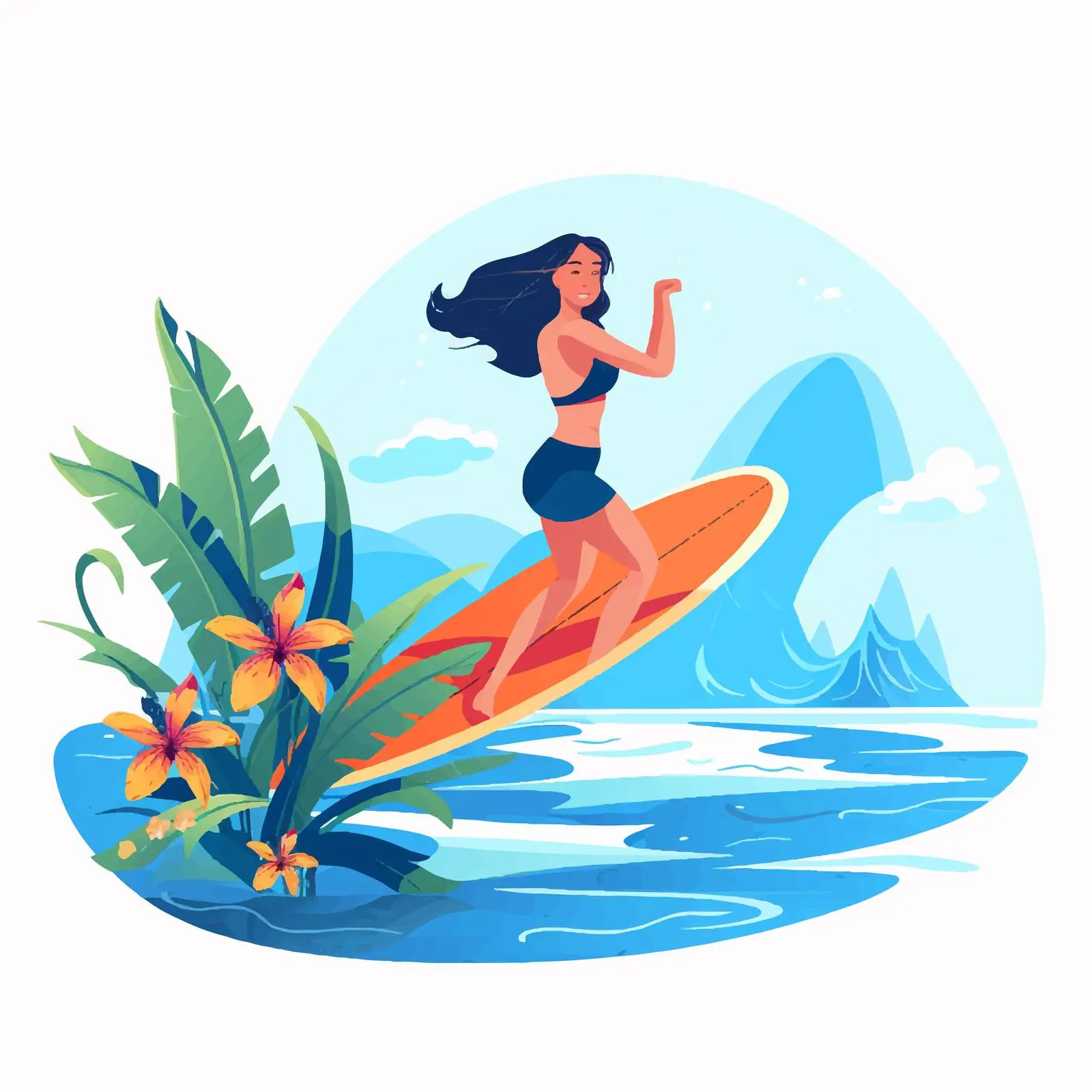 Happy Woman Surfer on Board — free download from Dotvec
