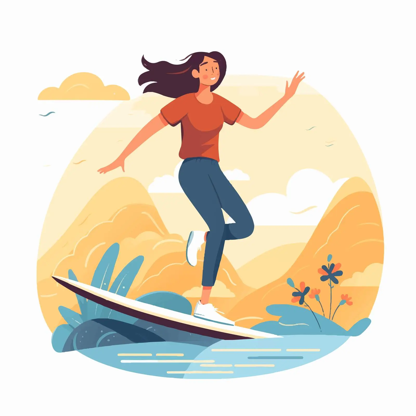 Happy Woman Surfer on Surfboard — free download from Dotvec