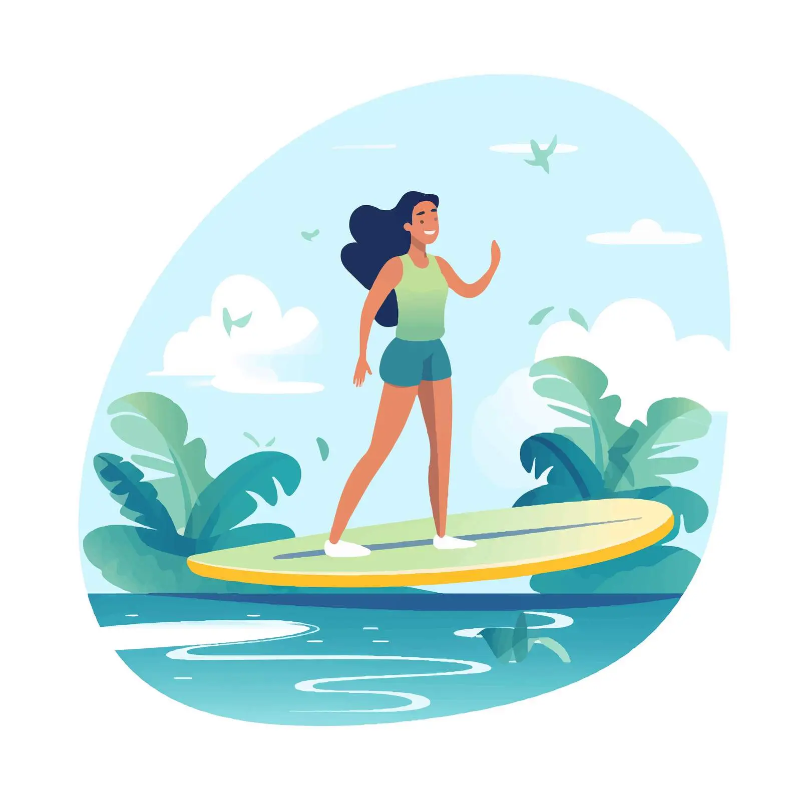 Happy Woman Surfer on Surfboard — free download from Dotvec