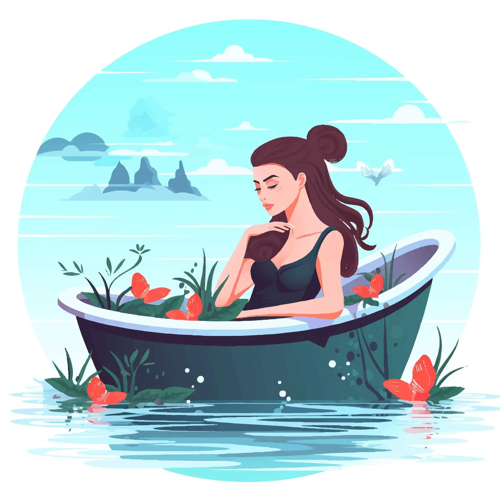 Woman Taking a Bath Vector Illustration — free download from Dotvec