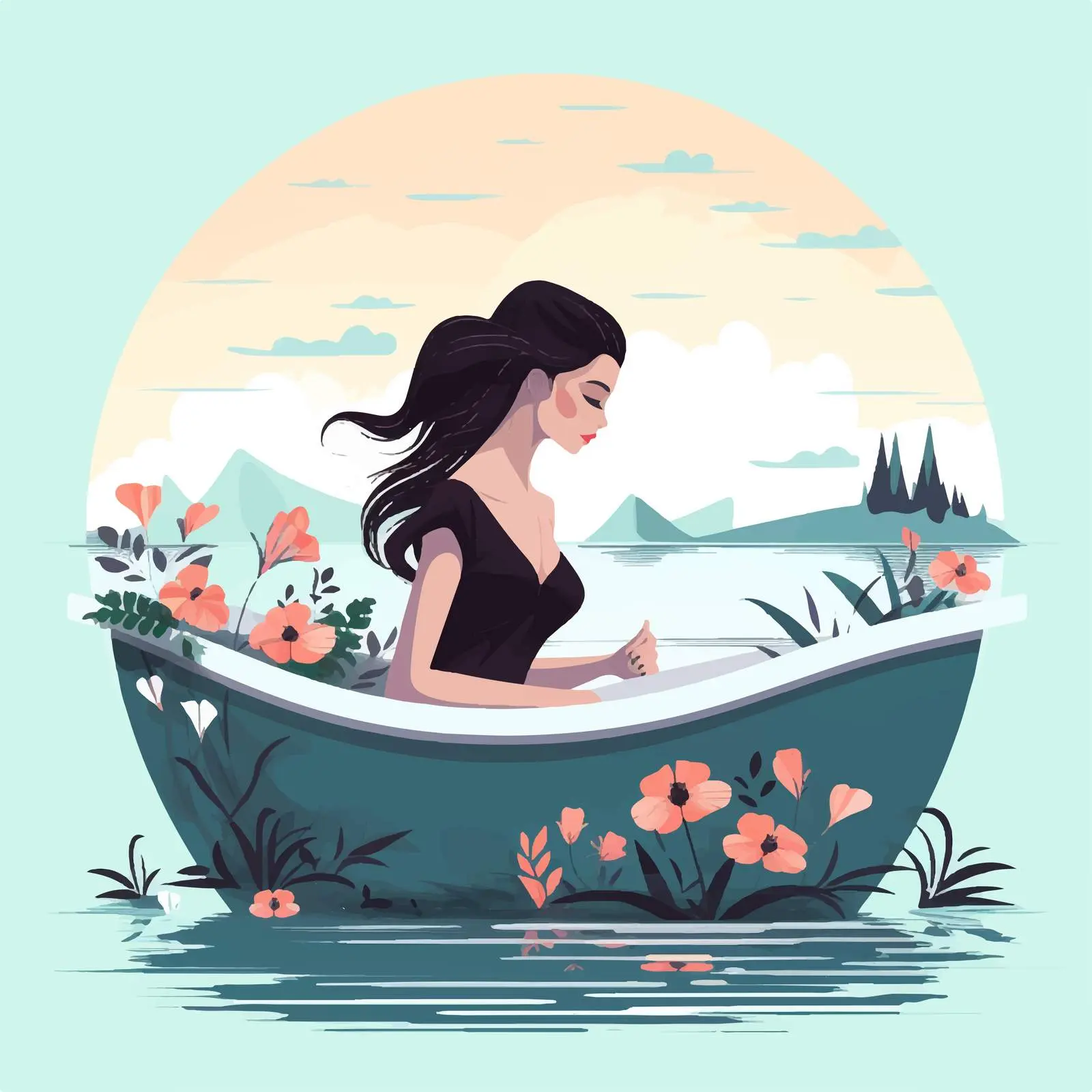Woman Taking a Bath Vector Illustration — free download from Dotvec
