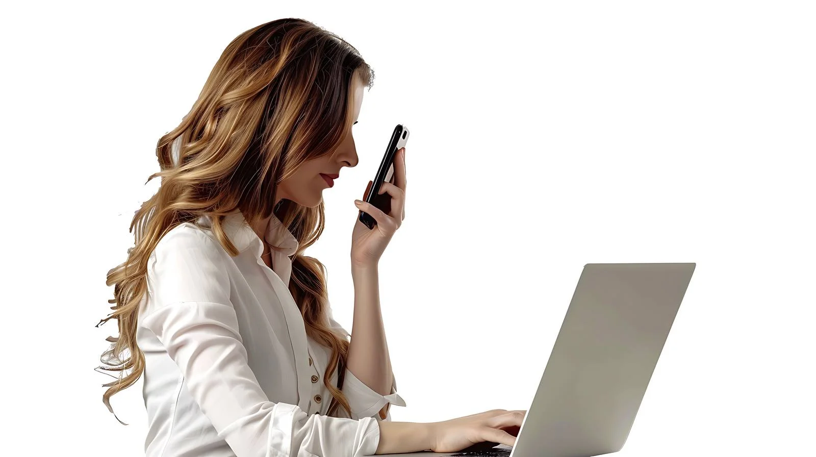 Businesswoman Multitasking in Isolated Office Setting — free download from Dotvec