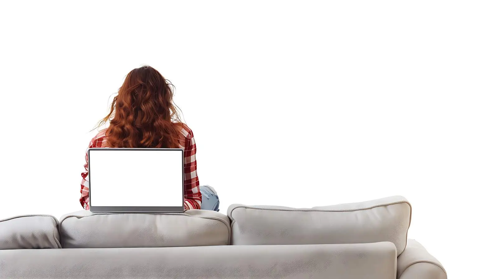 Woman Relaxing on Sofa with Laptop – free privacy image from Dotvec