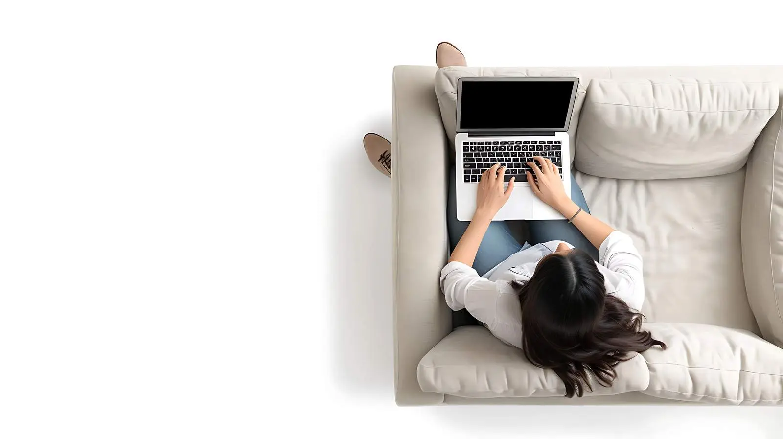 Woman Using Laptop on Sofa – free home life image from Dotvec