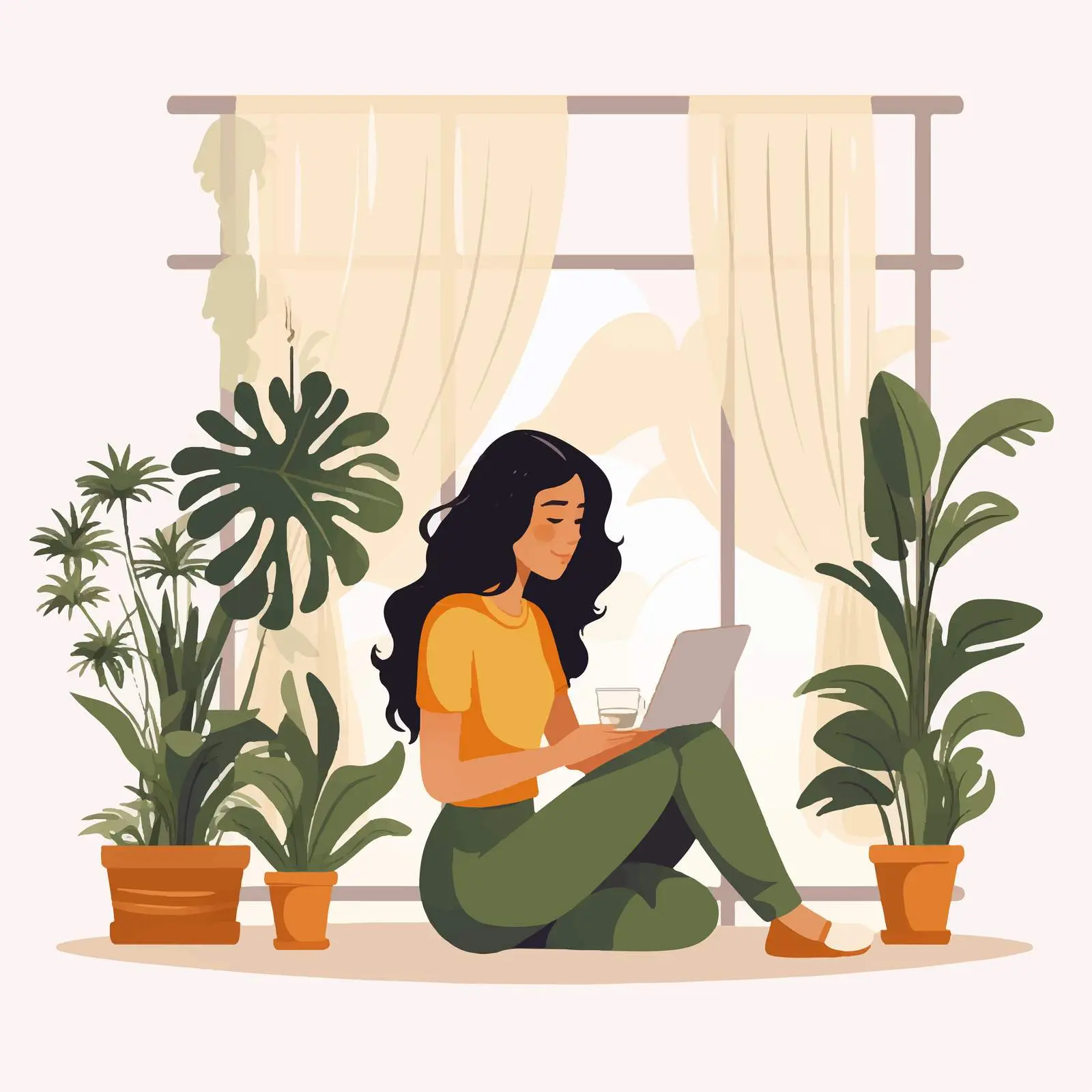 Woman Working on Laptop Surrounded by Plants — free download from Dotvec
