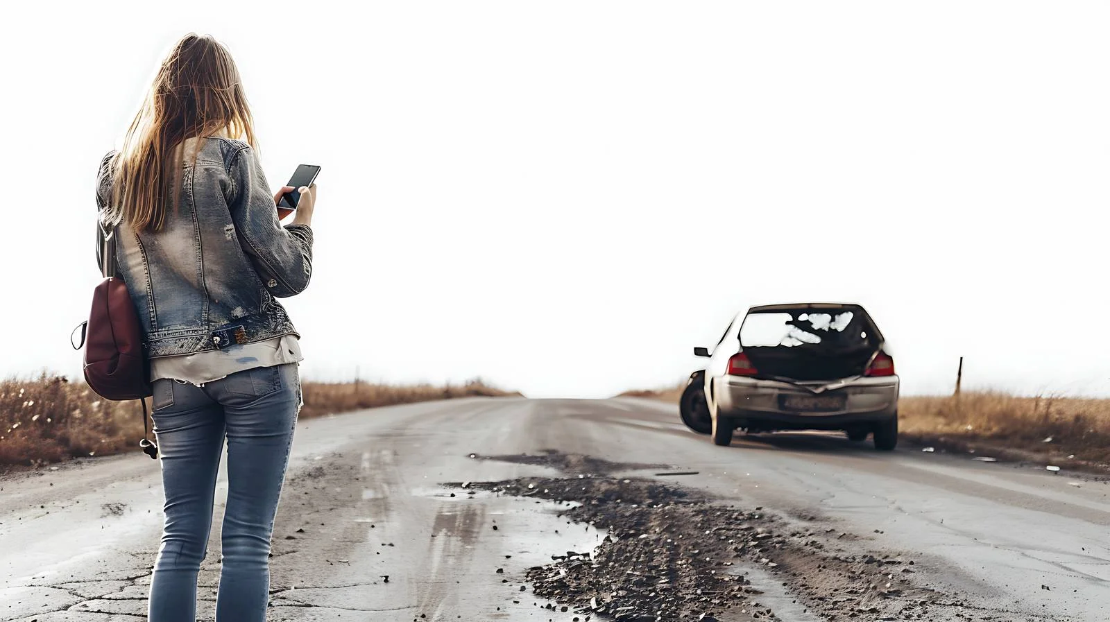 Woman on Phone Observing Broken Window — free download from Dotvec