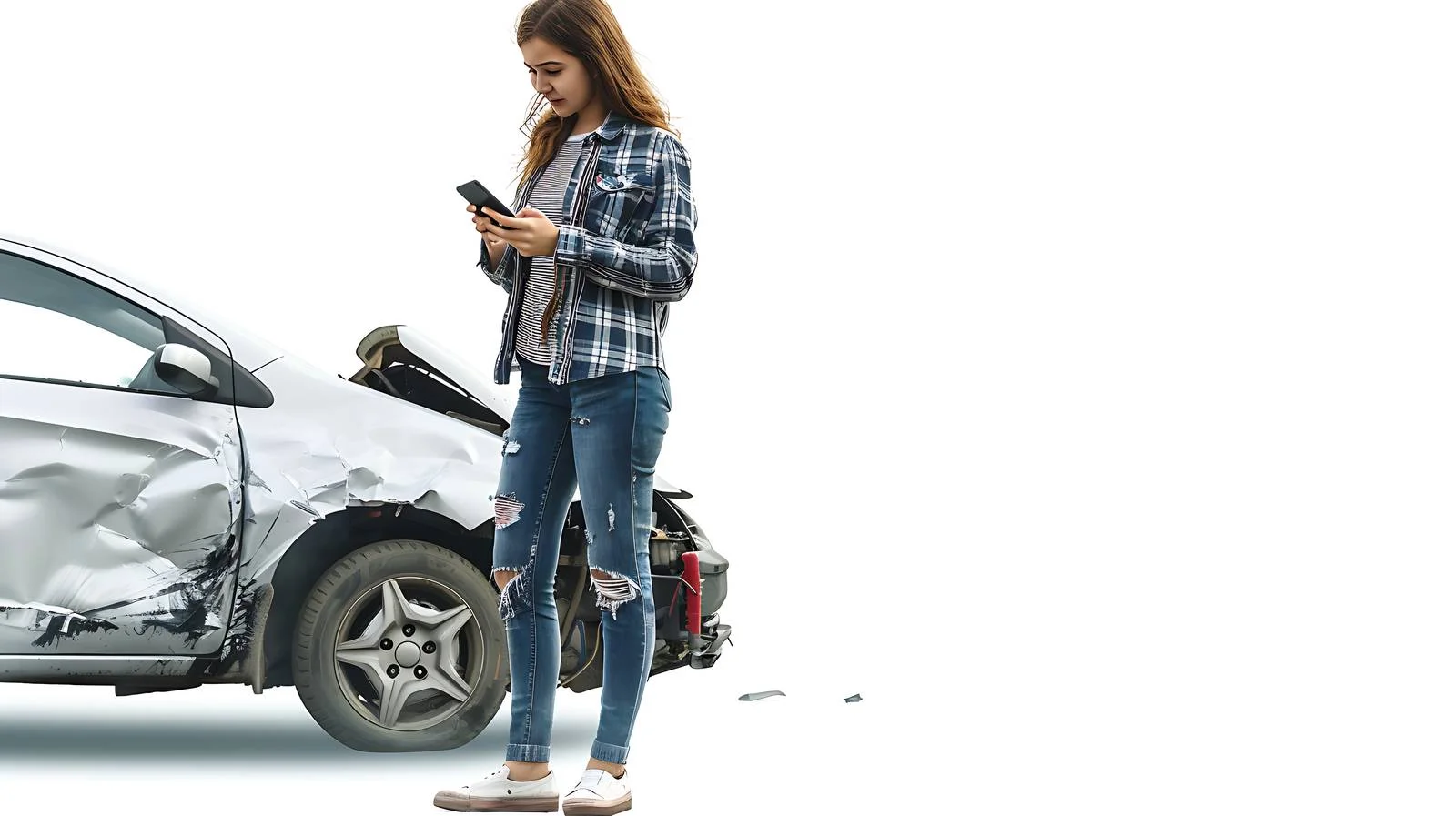 Woman with Mobile Phone and Broken Door — free download from Dotvec