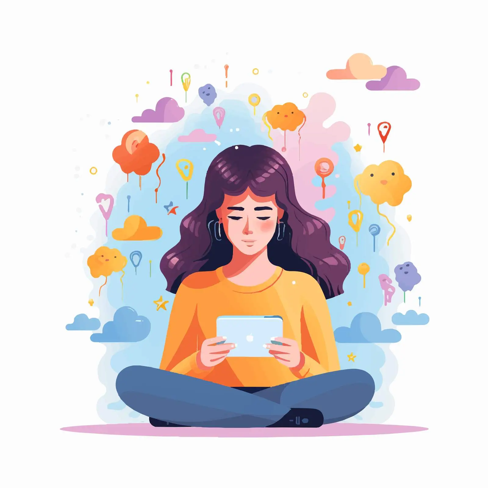 Woman Using Smartphone on White Background — free download from Dotvec