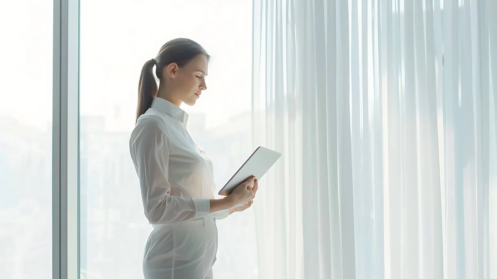 Professional Woman Using Tablet in Office — free download from Dotvec