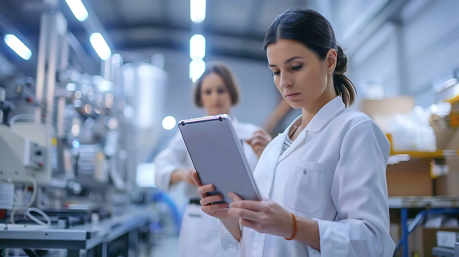 Woman Tablet Factory Shop Floor Usage — free download from Dotvec