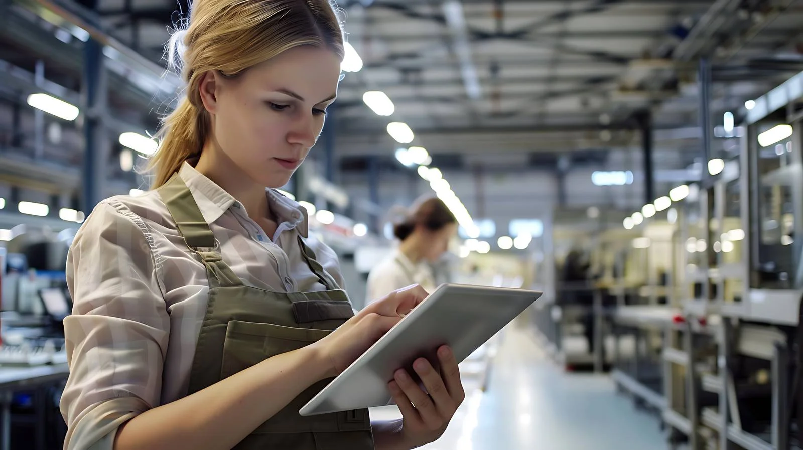 Woman Using Tablet in Factory Shop — free download from Dotvec