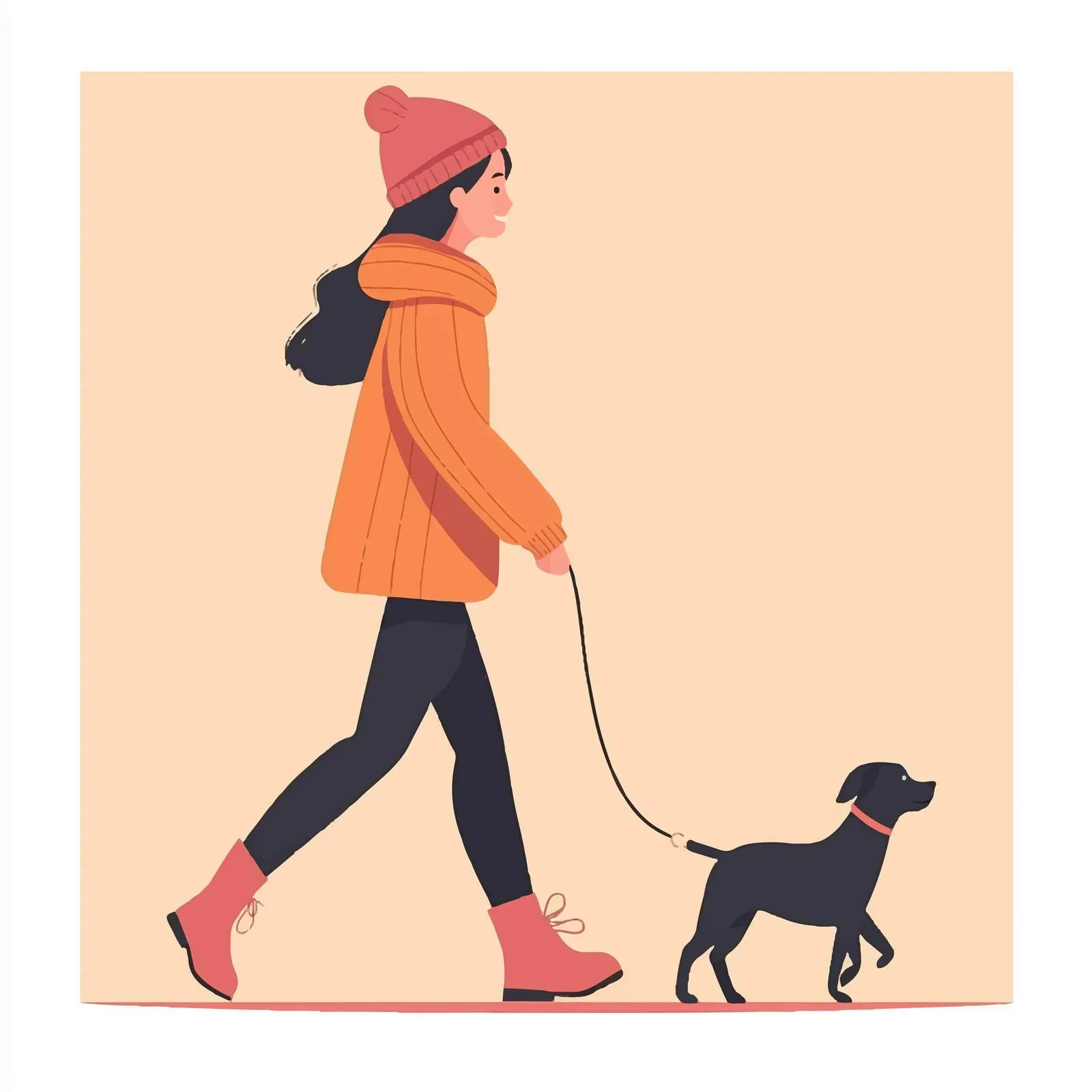 Woman Walking Dog with Leash Vector Illustration — free download from Dotvec