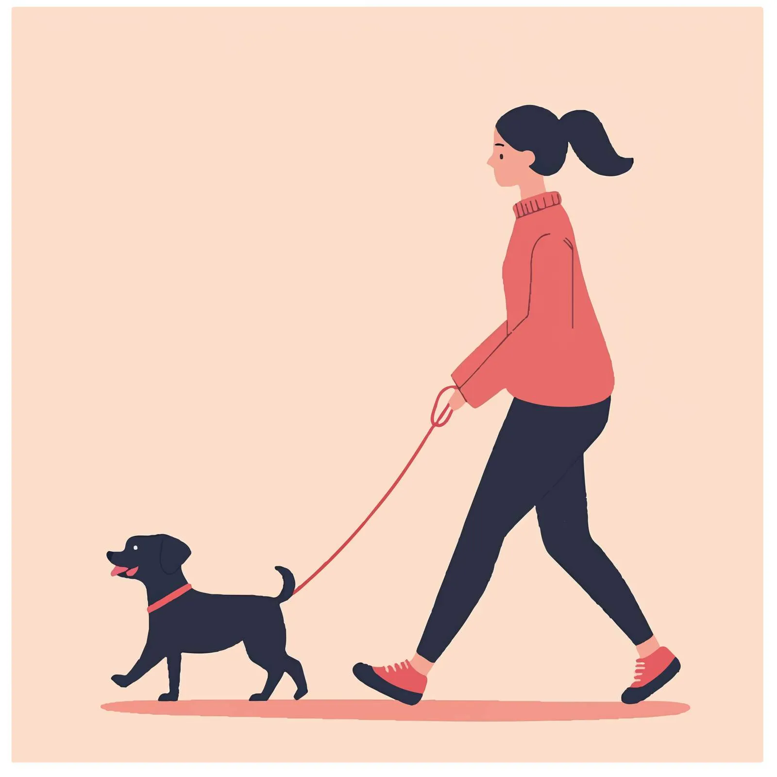 Woman Walking Dog with Leash Vector Illustration — free download from Dotvec