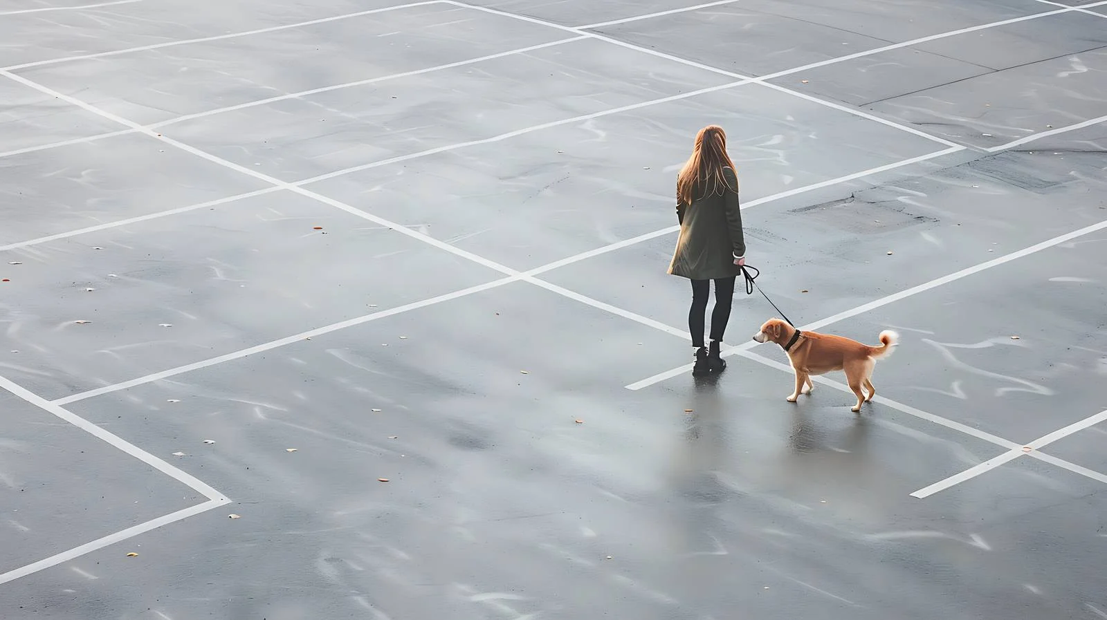Woman with Dog in Parking Lot — free download from Dotvec