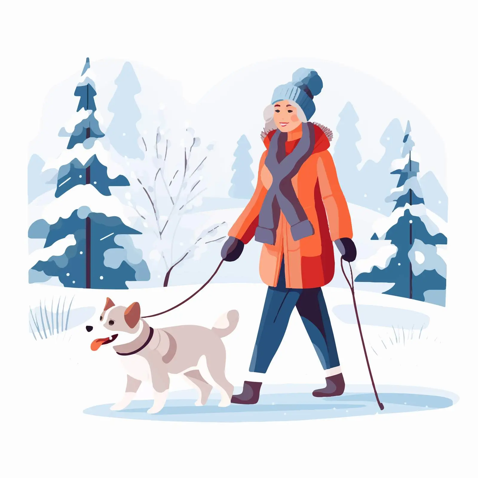 Senior Woman Walking Dog in Winter — free download from Dotvec