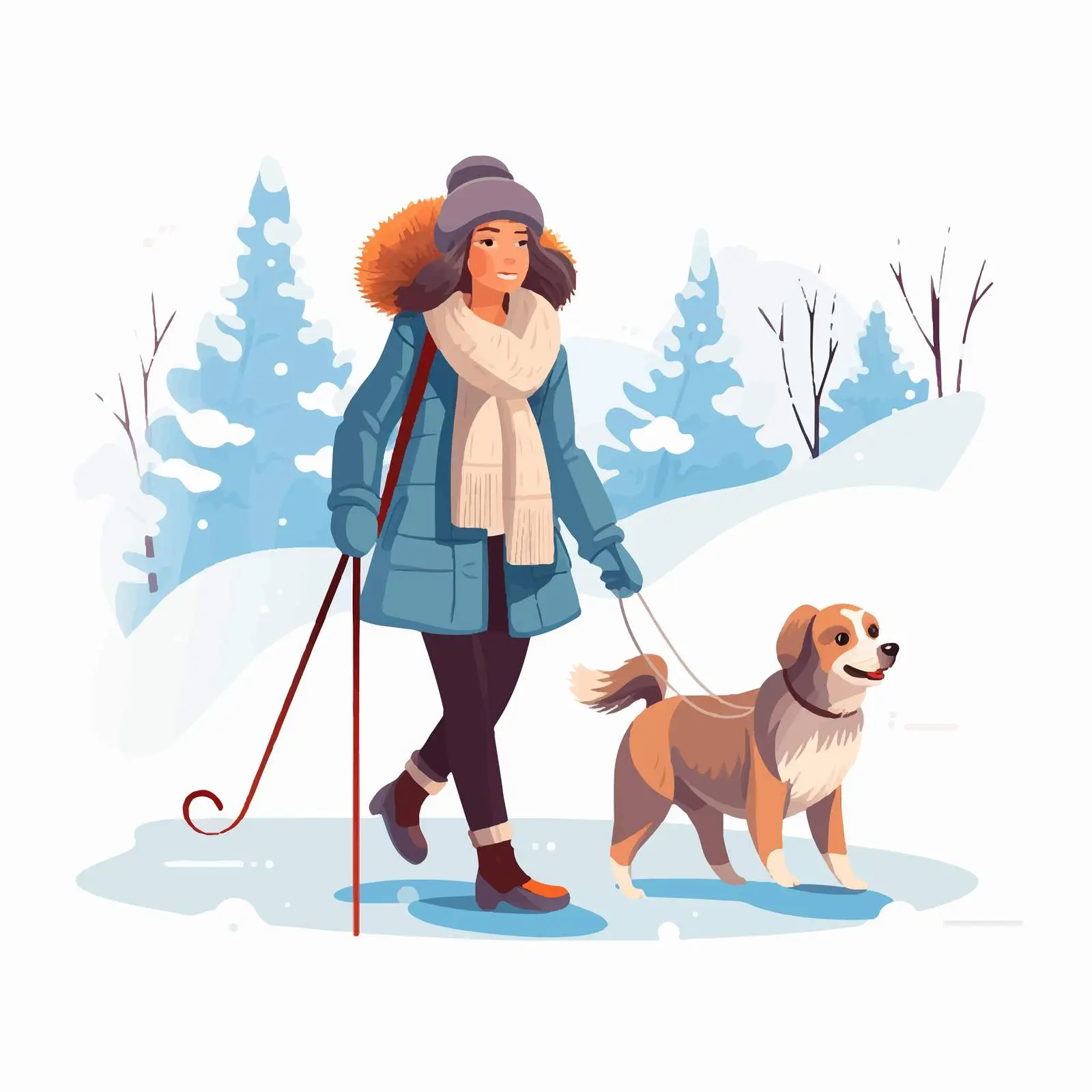 Senior Woman Walking Dog on Winter Holiday – free dog walking image from Dotvec