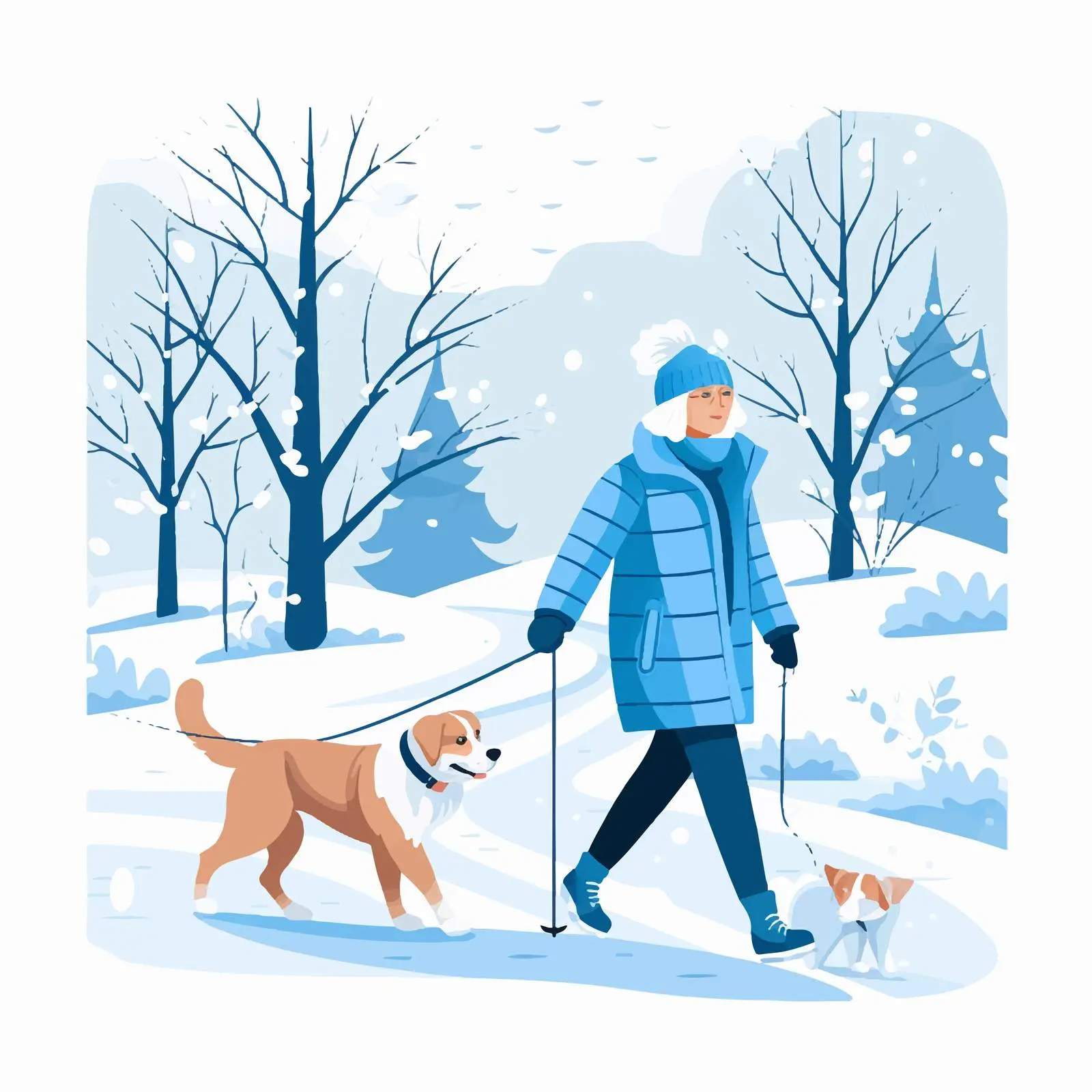 Senior Woman Walking Dog in Winter Wonderland — free download from Dotvec