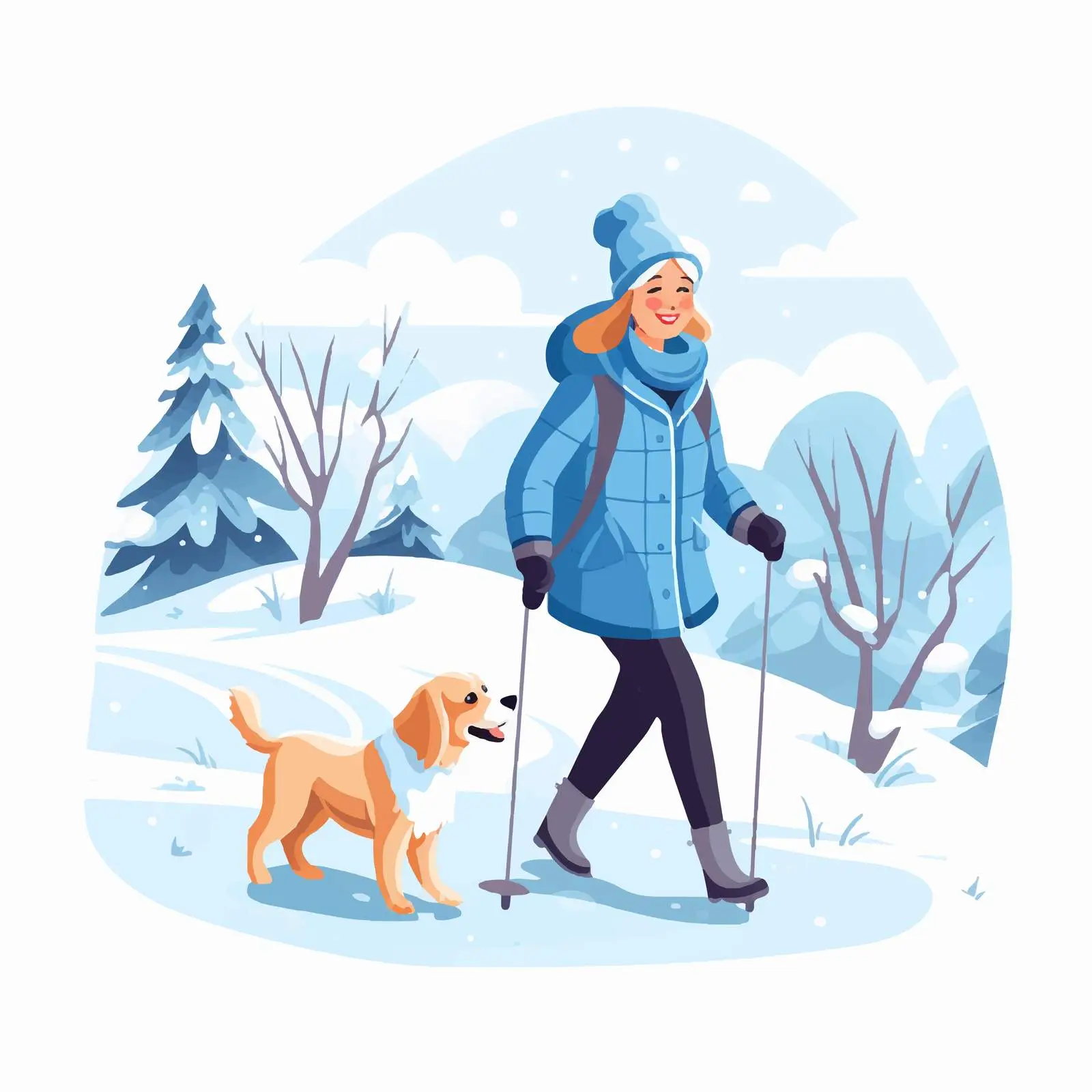 Senior Woman Walking Dog in Winter Holiday — free download from Dotvec
