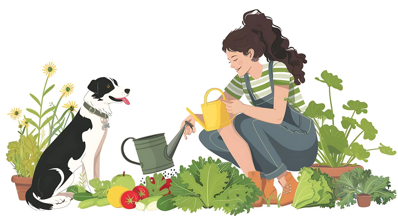 Caring For Plants: Woman and Dog — free download from Dotvec