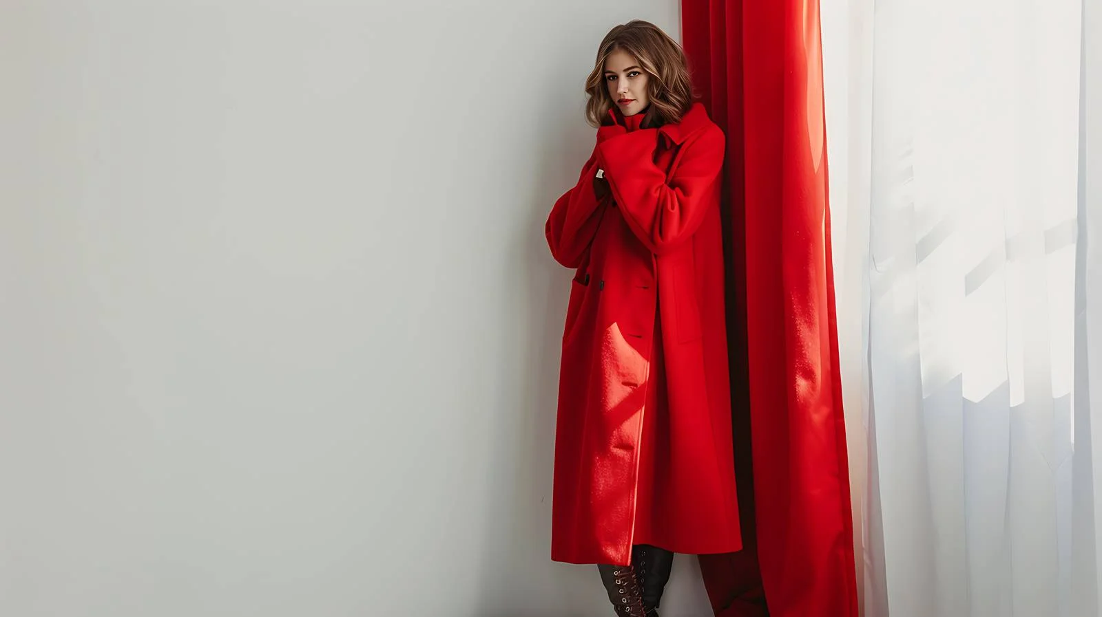 Stylish Woman in Red Coat Standing — free download from Dotvec