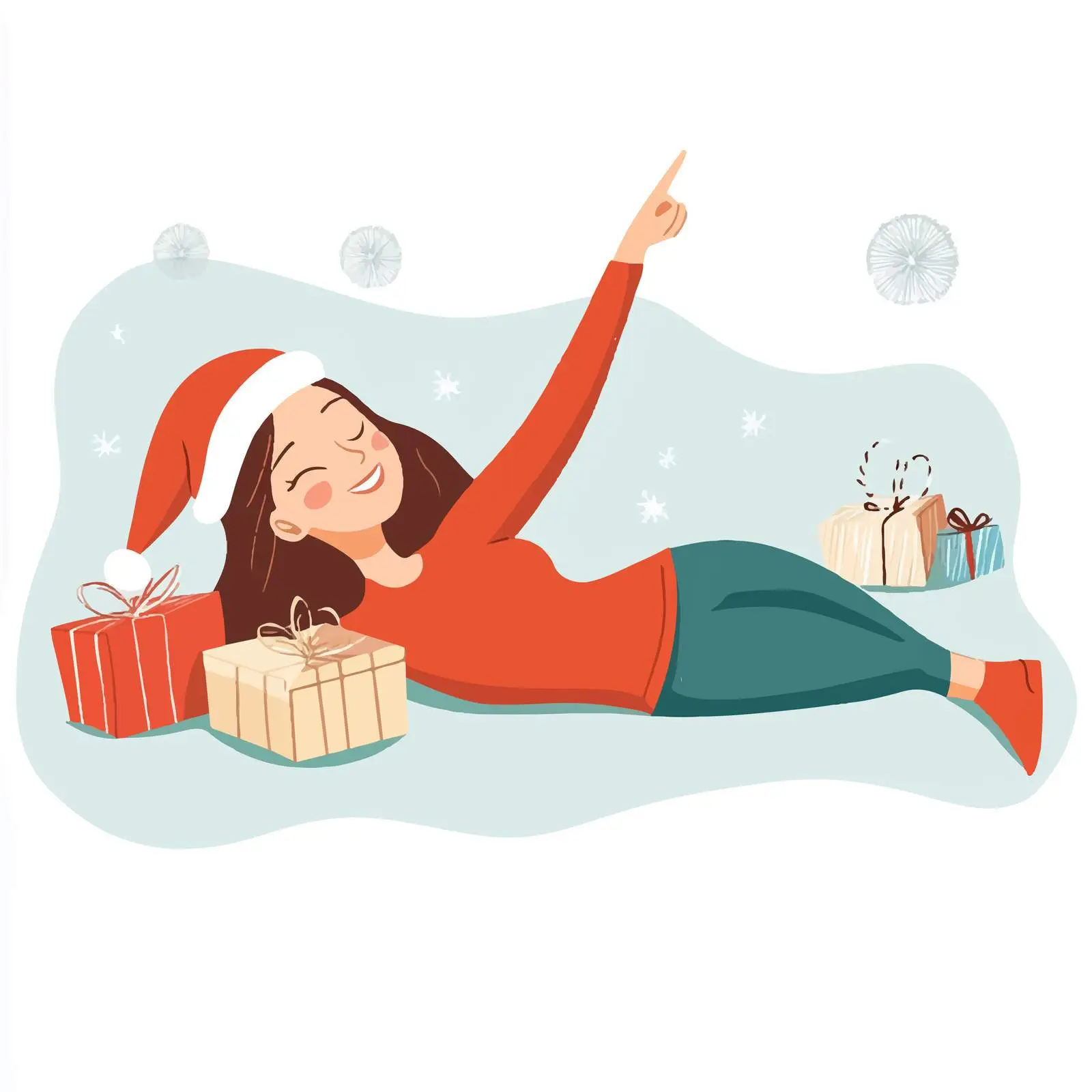 Woman in Santa Hat Pointing at Christmas — free download from Dotvec