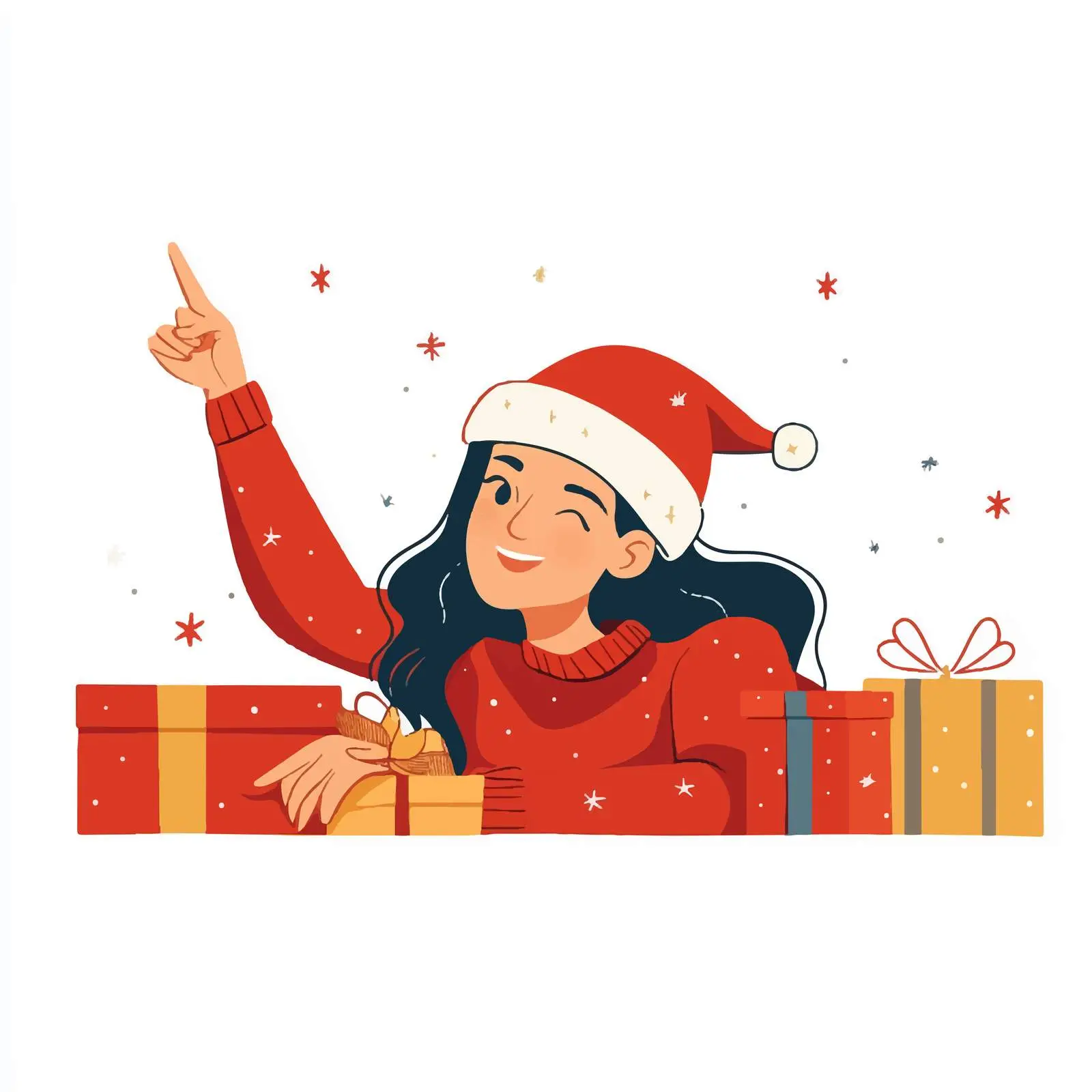 Woman in Santa Hat Pointing to Christmas — free download from Dotvec